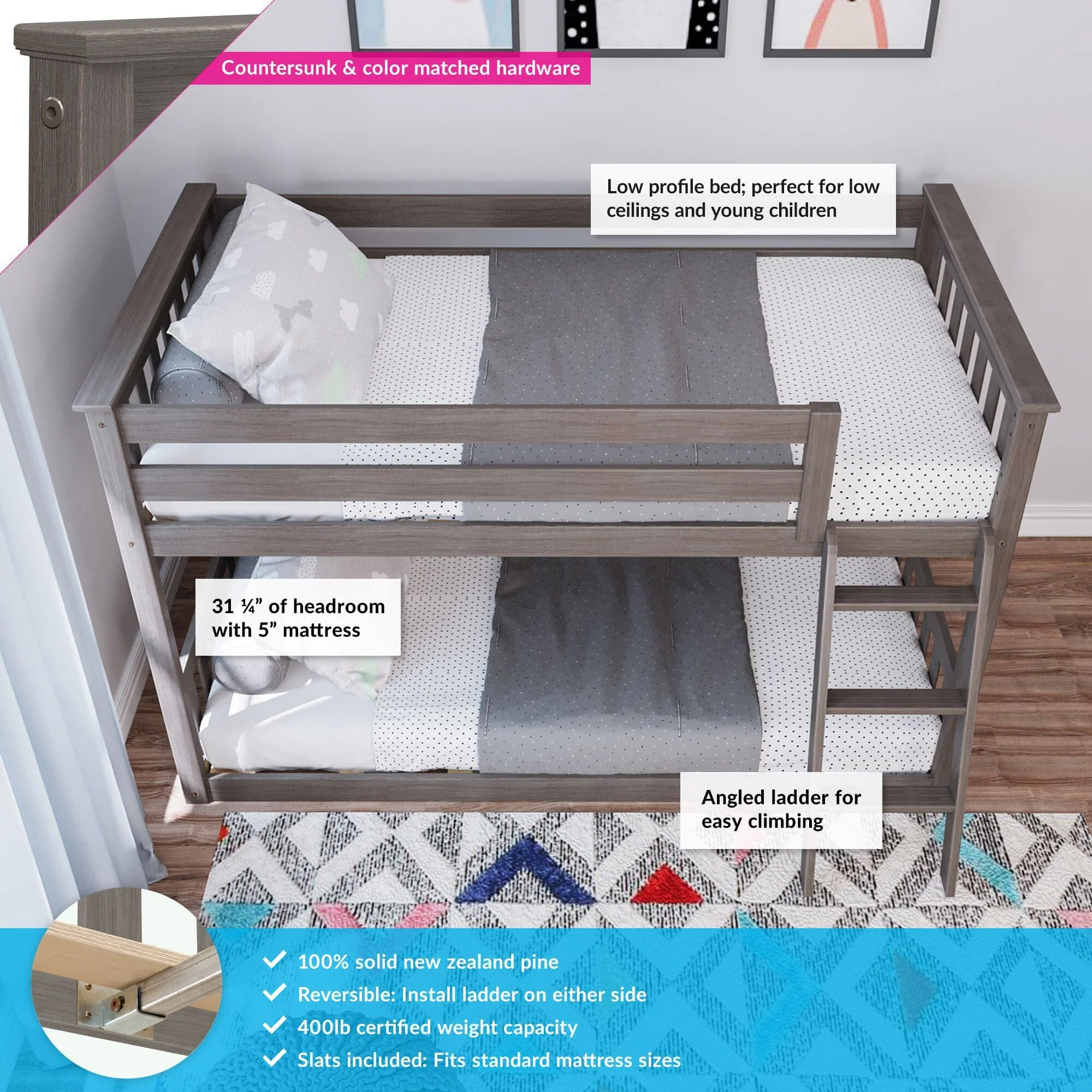 Twin Over Twin Low Bunk Bed - Image 10