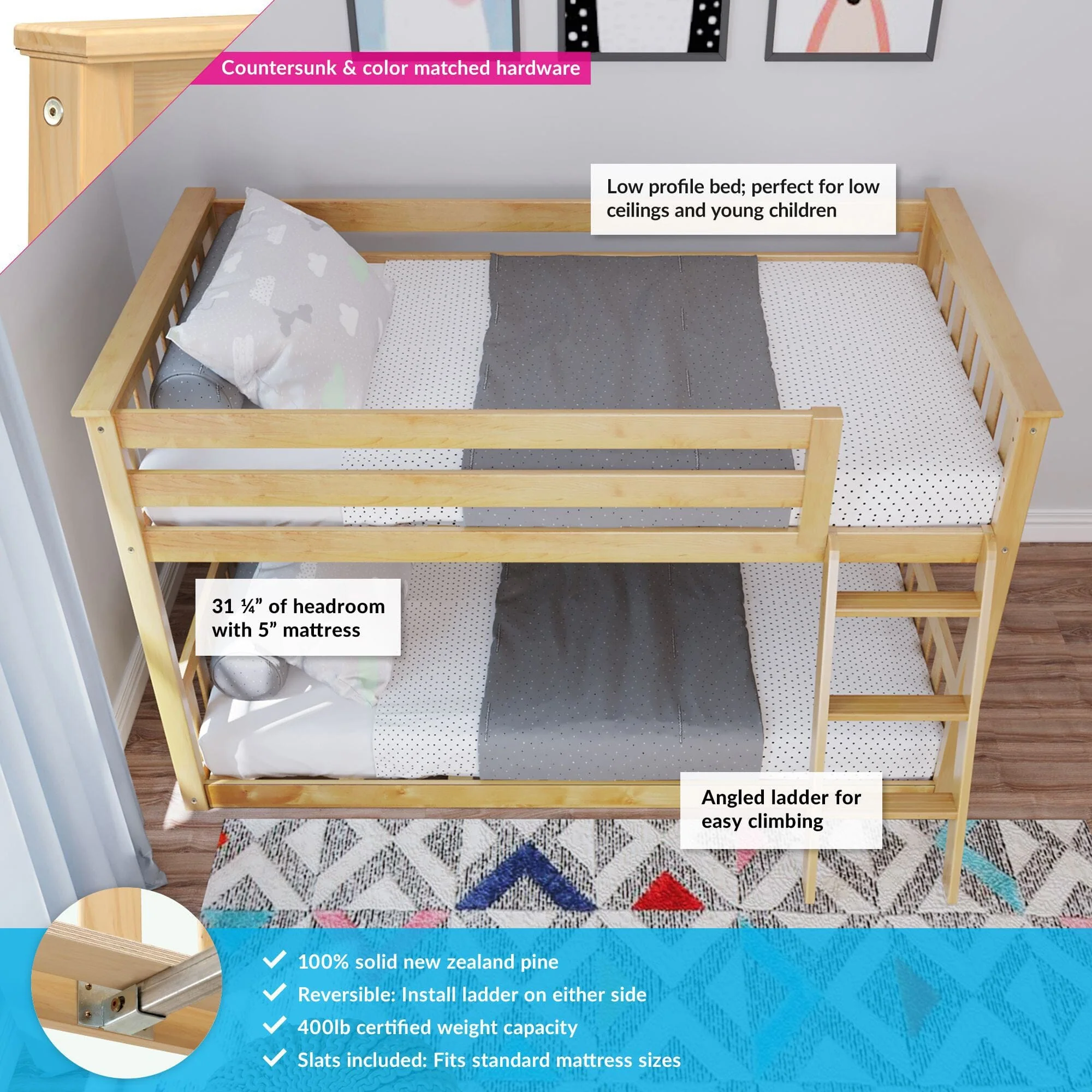 Twin Over Twin Low Bunk Bed - Image 7