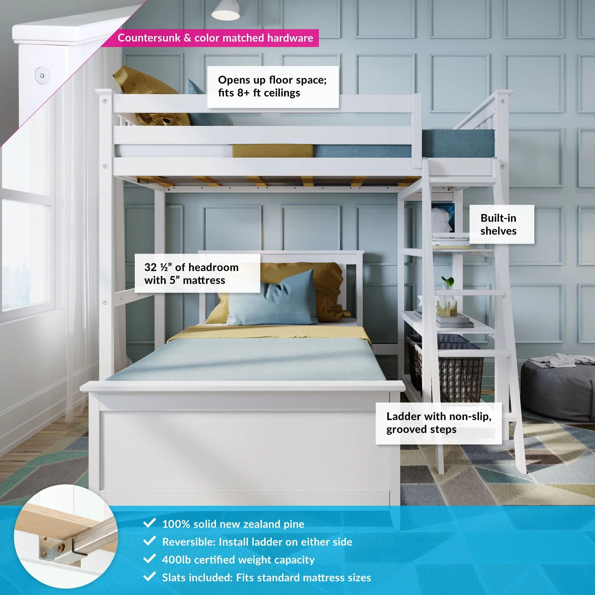 Twin Over Twin L-Shaped Bunk Bed With Bookcase - Image 3