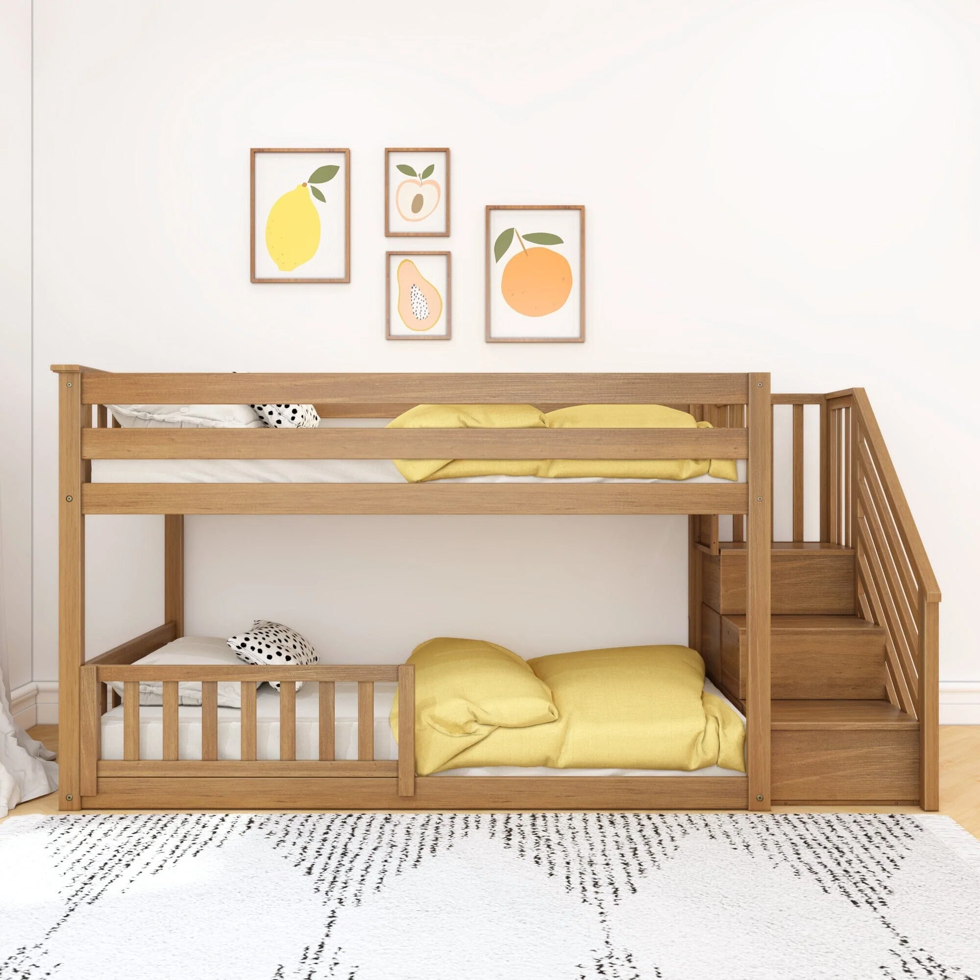 Twin Over Twin Low Bunk Bed With Stairs & Guardrails - Image 20