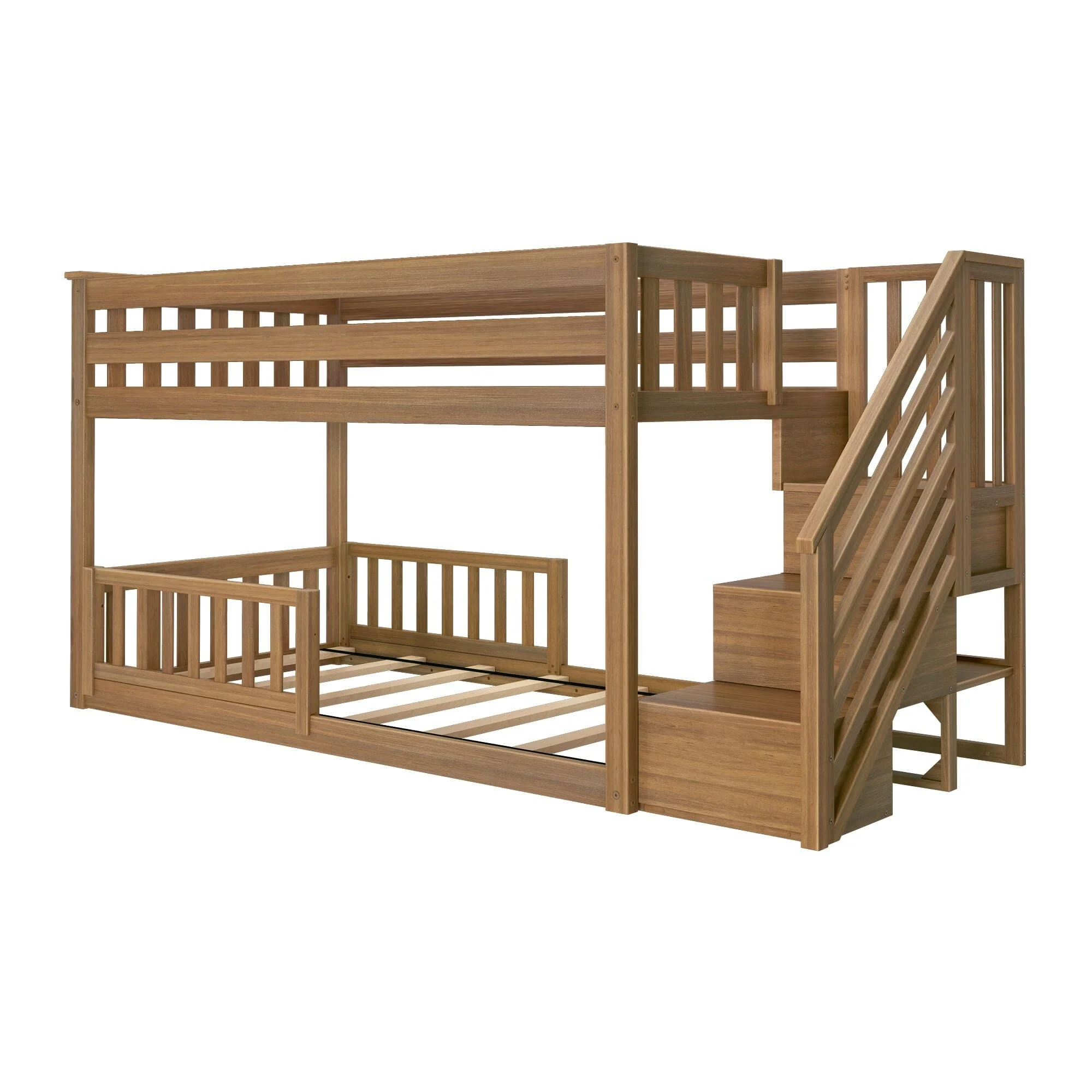Twin Over Twin Low Bunk Bed With Stairs & Guardrails - Image 31