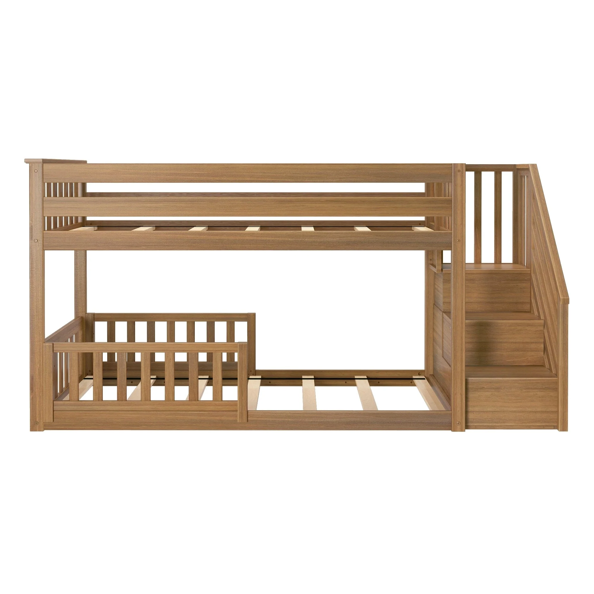 Twin Over Twin Low Bunk Bed With Stairs & Guardrails - Image 43