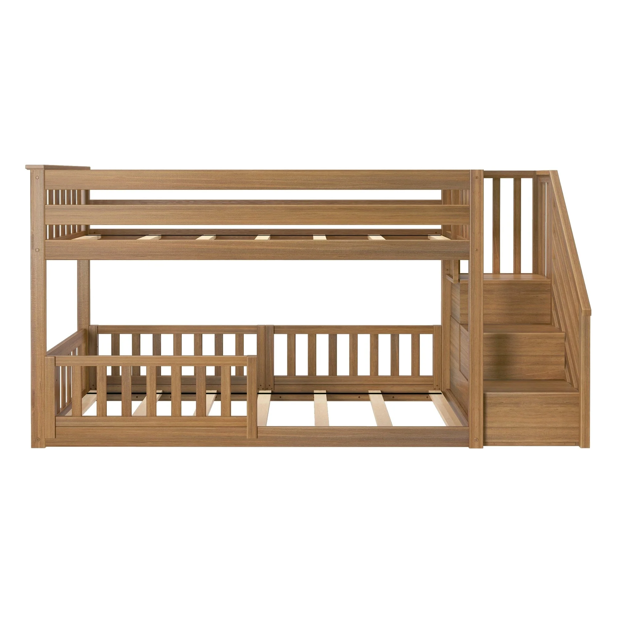 Twin Over Twin Low Bunk Bed With Stairs & Guardrails - Image 45