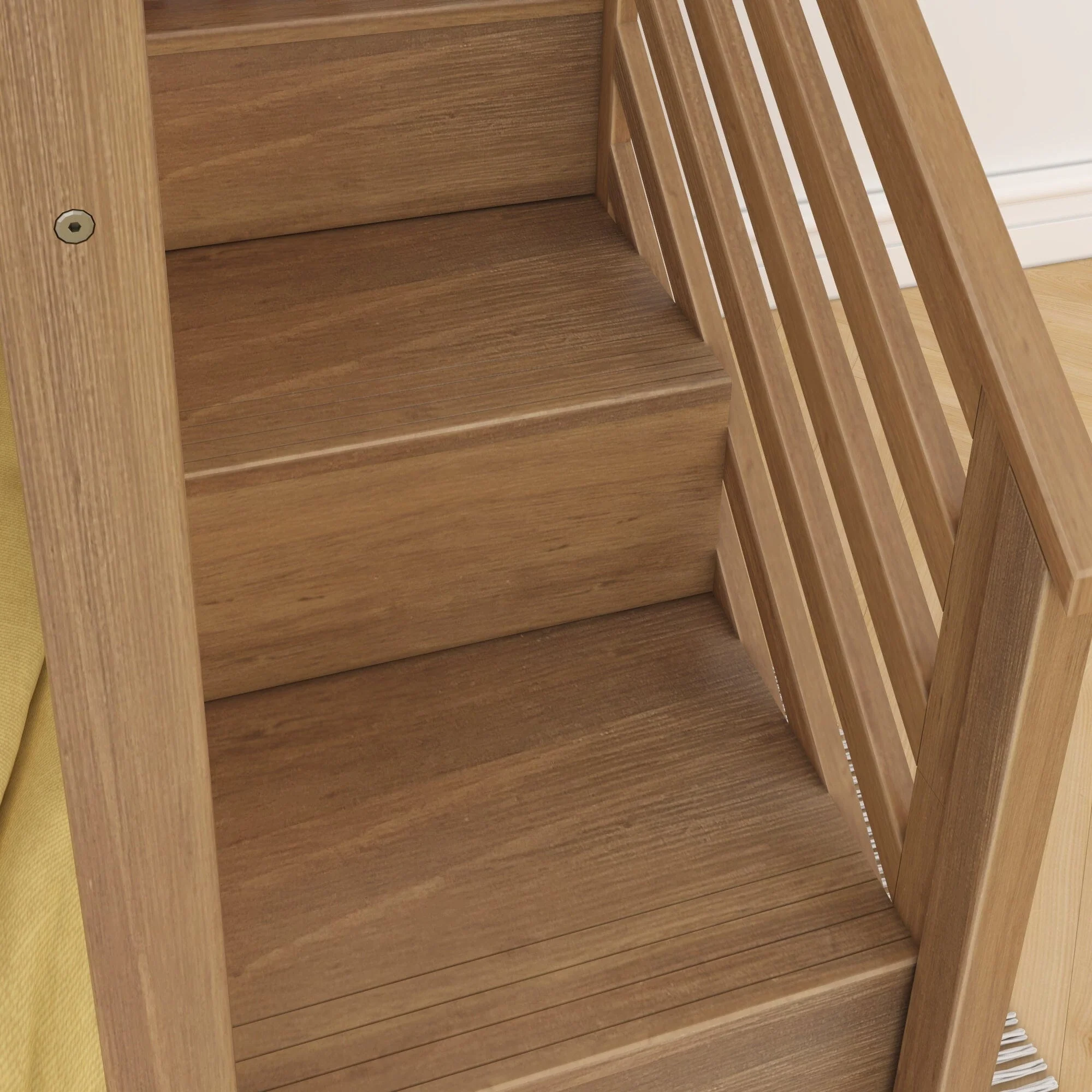 Twin Over Twin Low Bunk Bed With Stairs & Guardrails - Image 67