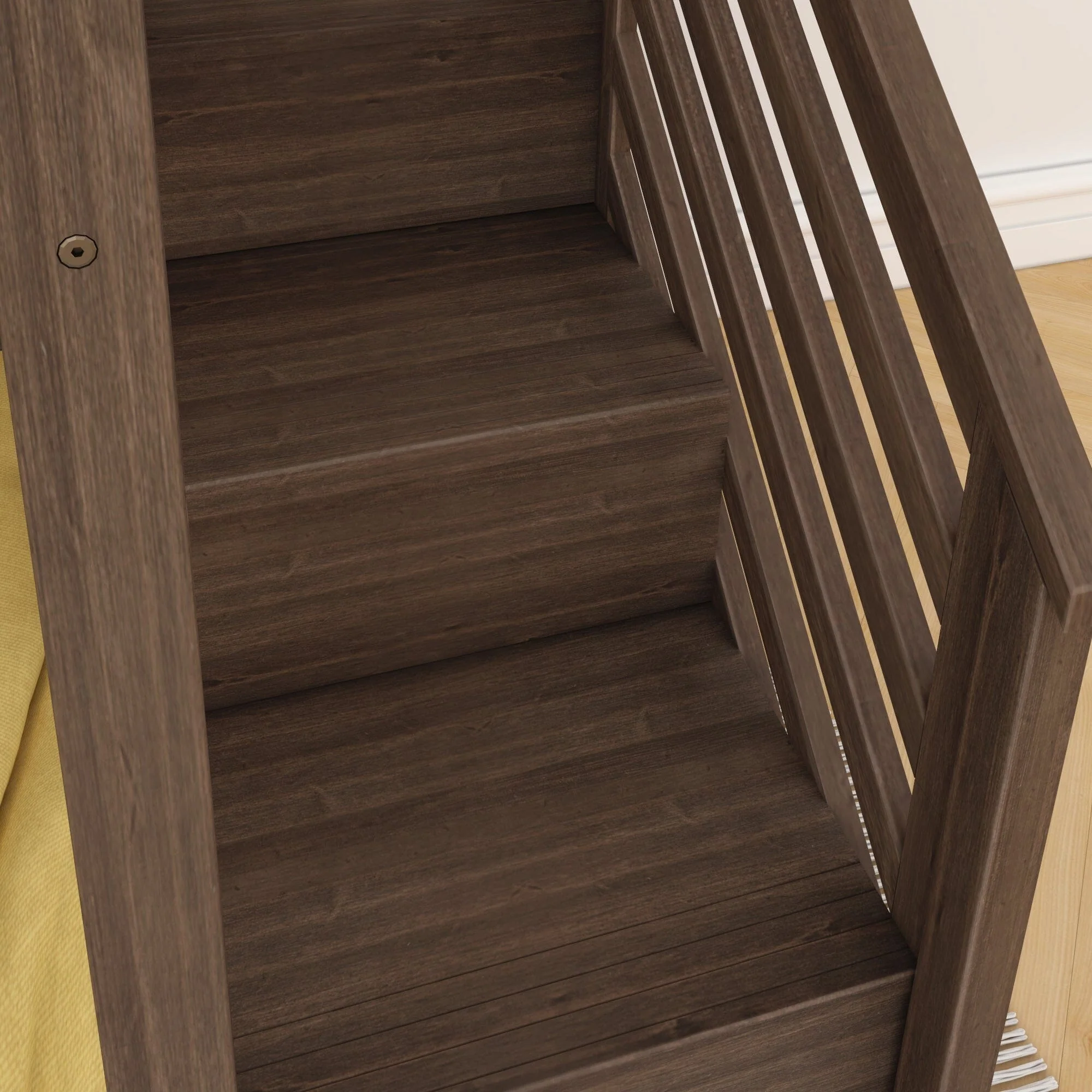 Twin Over Twin Low Bunk Bed With Stairs & Guardrails - Image 71