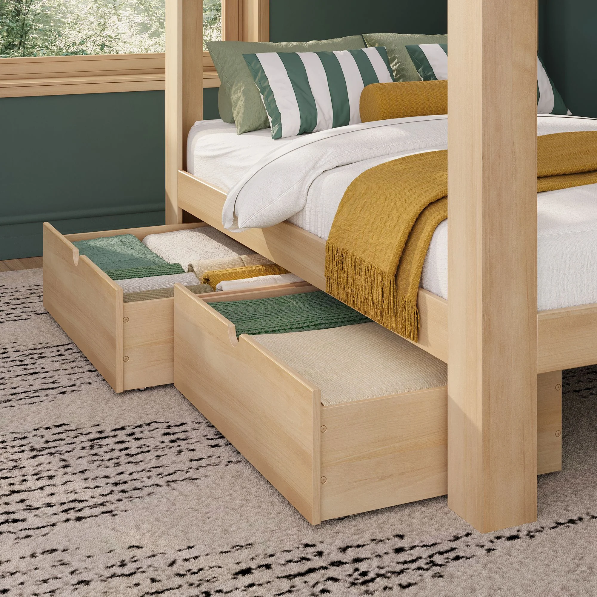 Mid-Century Modern Full Over Full Bunk Bed With Storage Drawers - Image 5