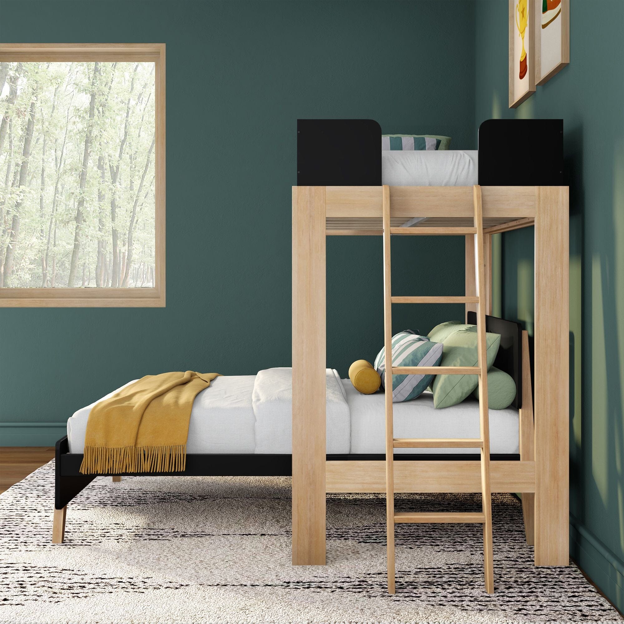 Mid-Century Modern Twin Over Full L-Shaped Bunk Bed - Image 23