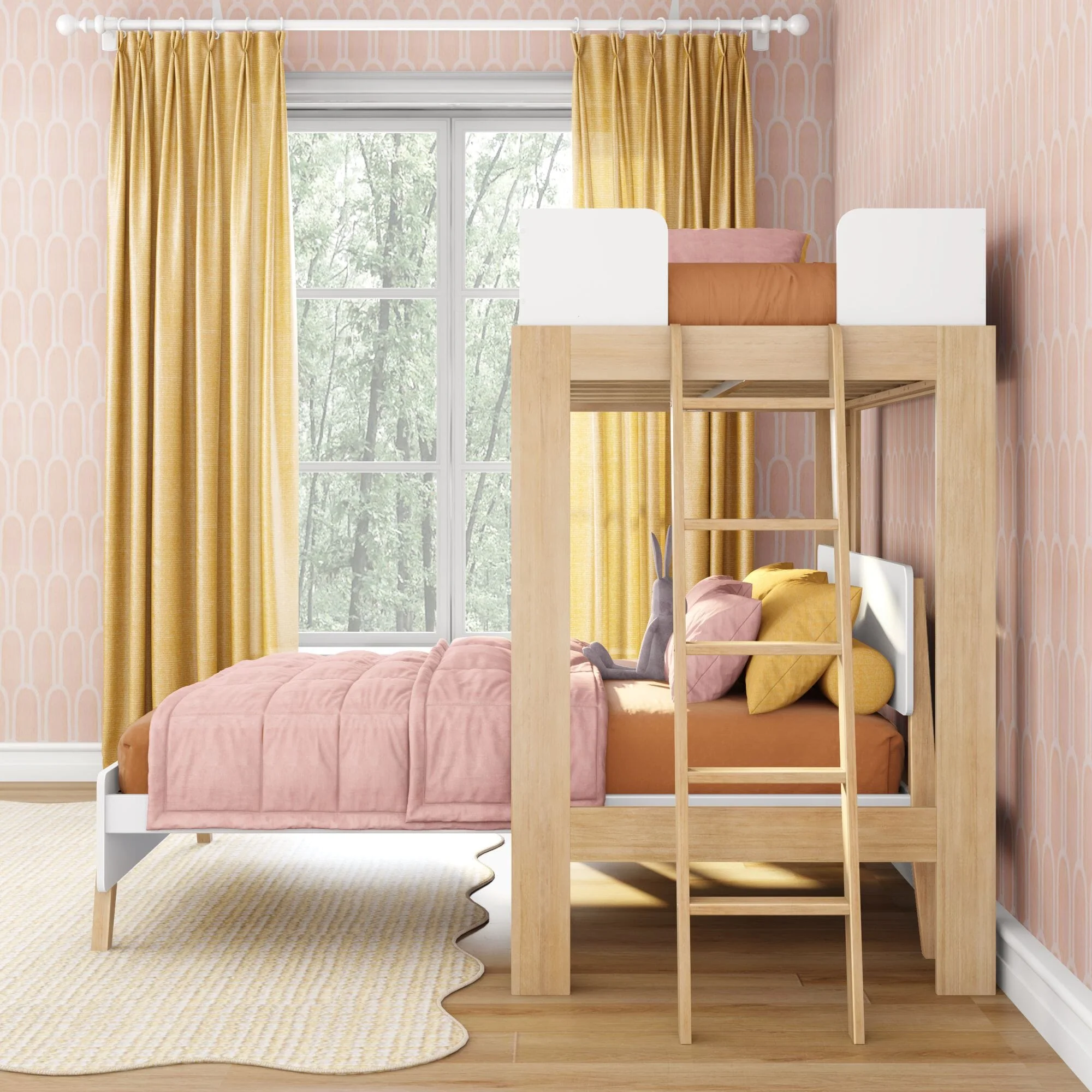 Mid-Century Modern Twin Over Full L-Shaped Bunk Bed - Image 25