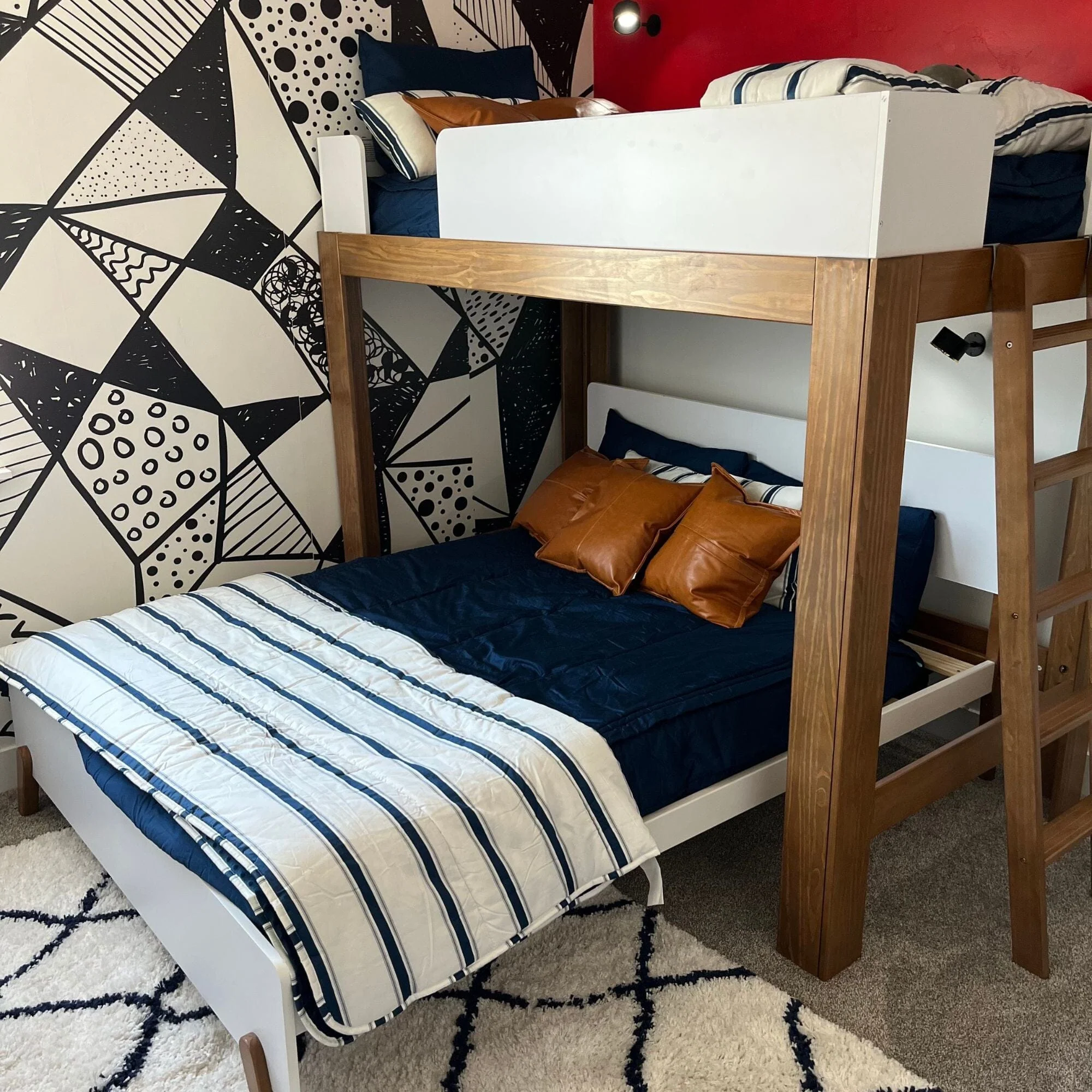 Mid-Century Modern Twin Over Full L-Shaped Bunk Bed - Image 28