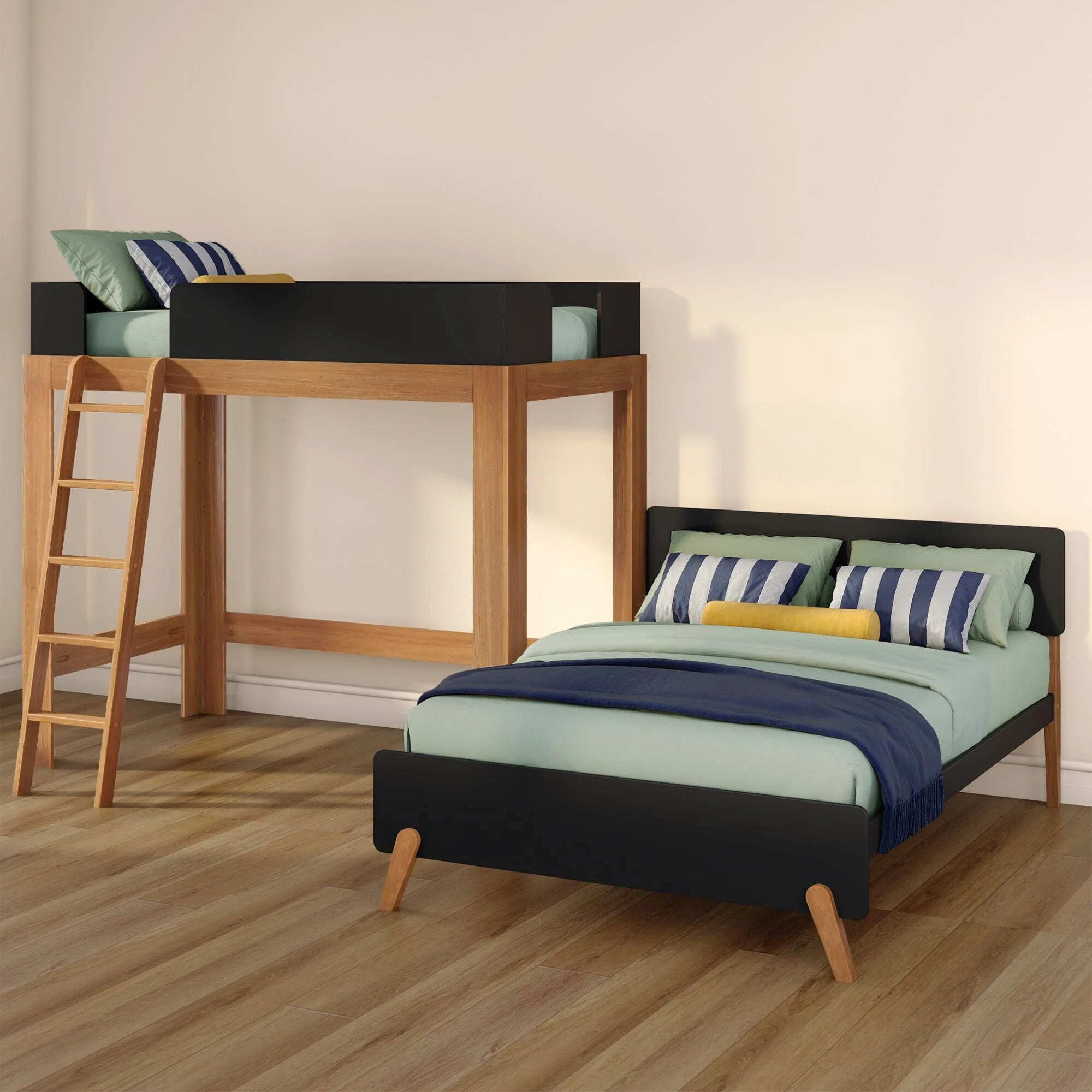 Mid-Century Modern Twin Over Full L-Shaped Bunk Bed - Image 31