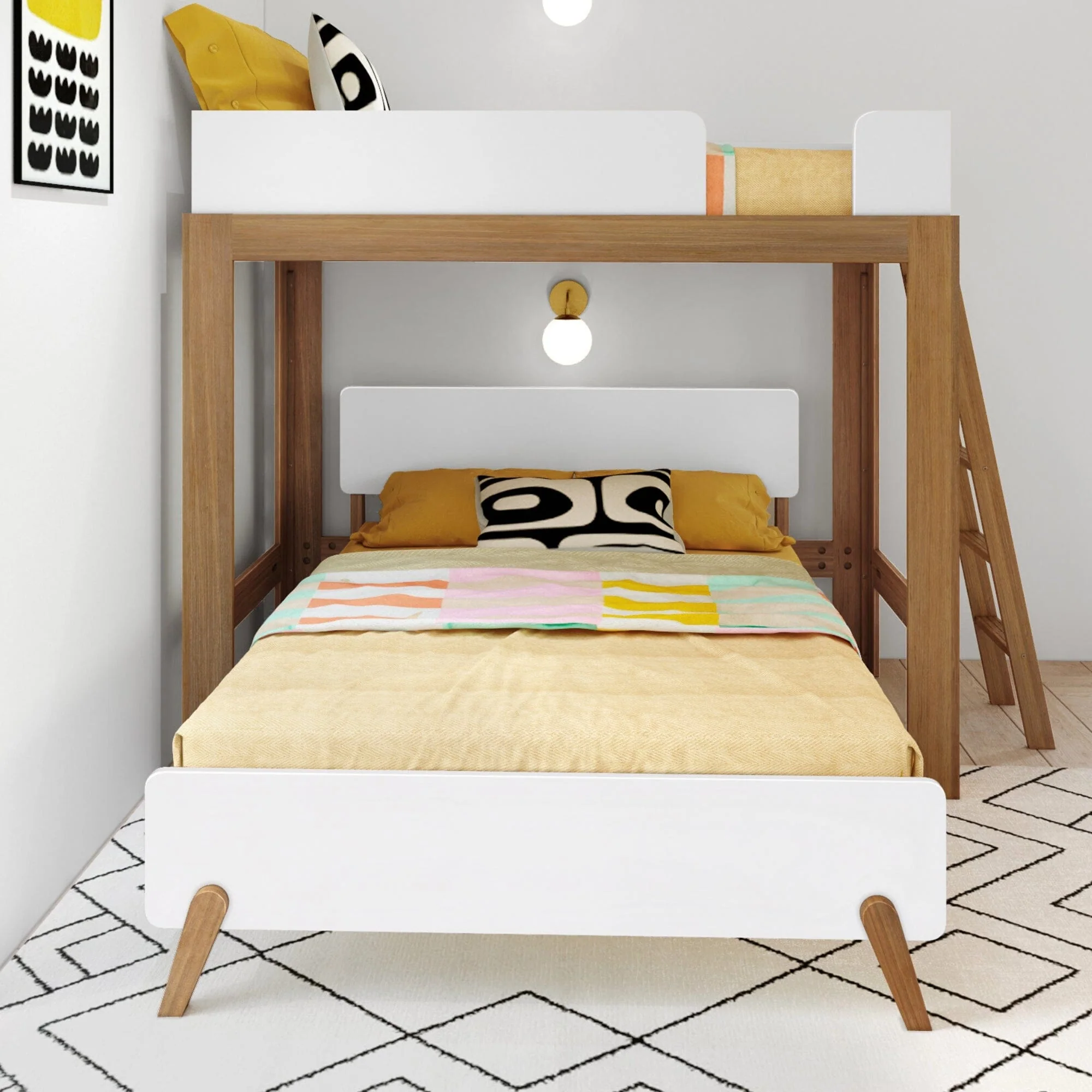 Mid-Century Modern Twin Over Full L-Shaped Bunk Bed - Image 6