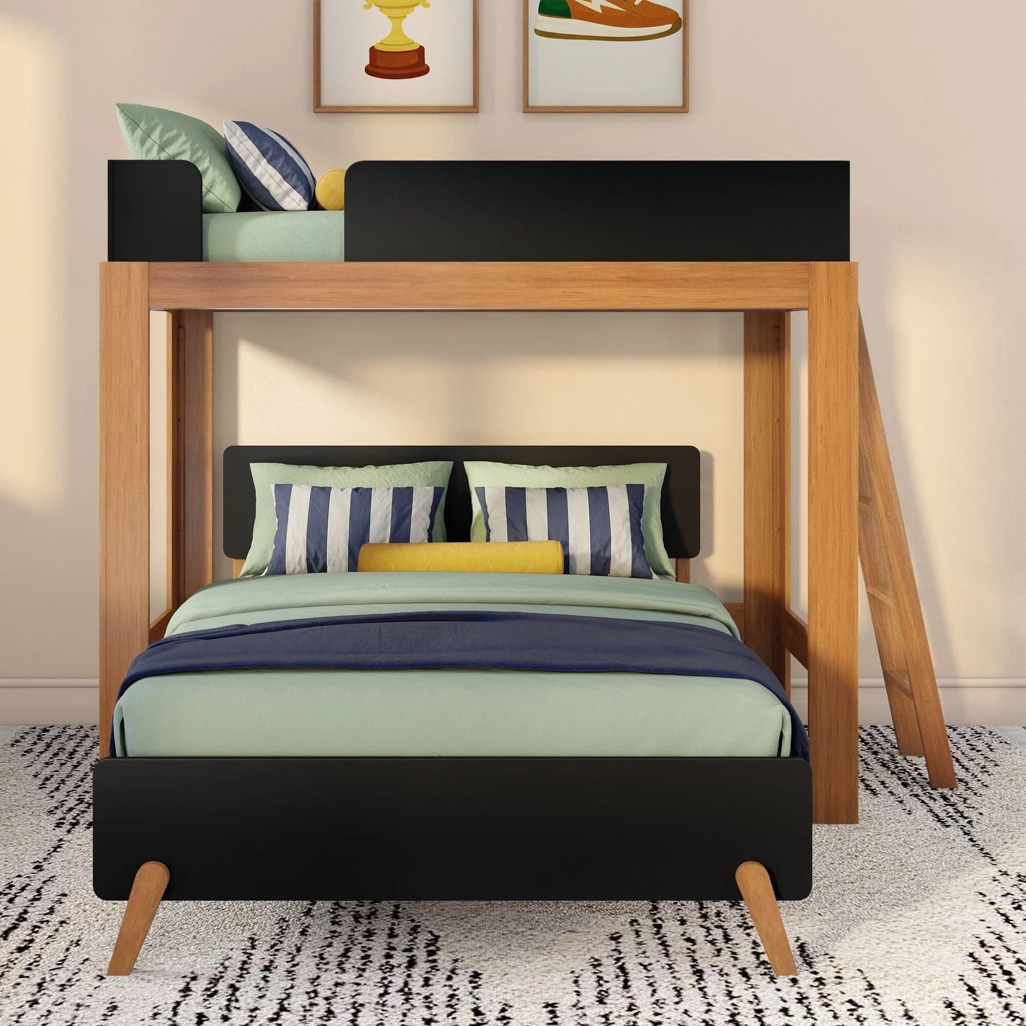 Mid-Century Modern Twin Over Full L-Shaped Bunk Bed - Image 8