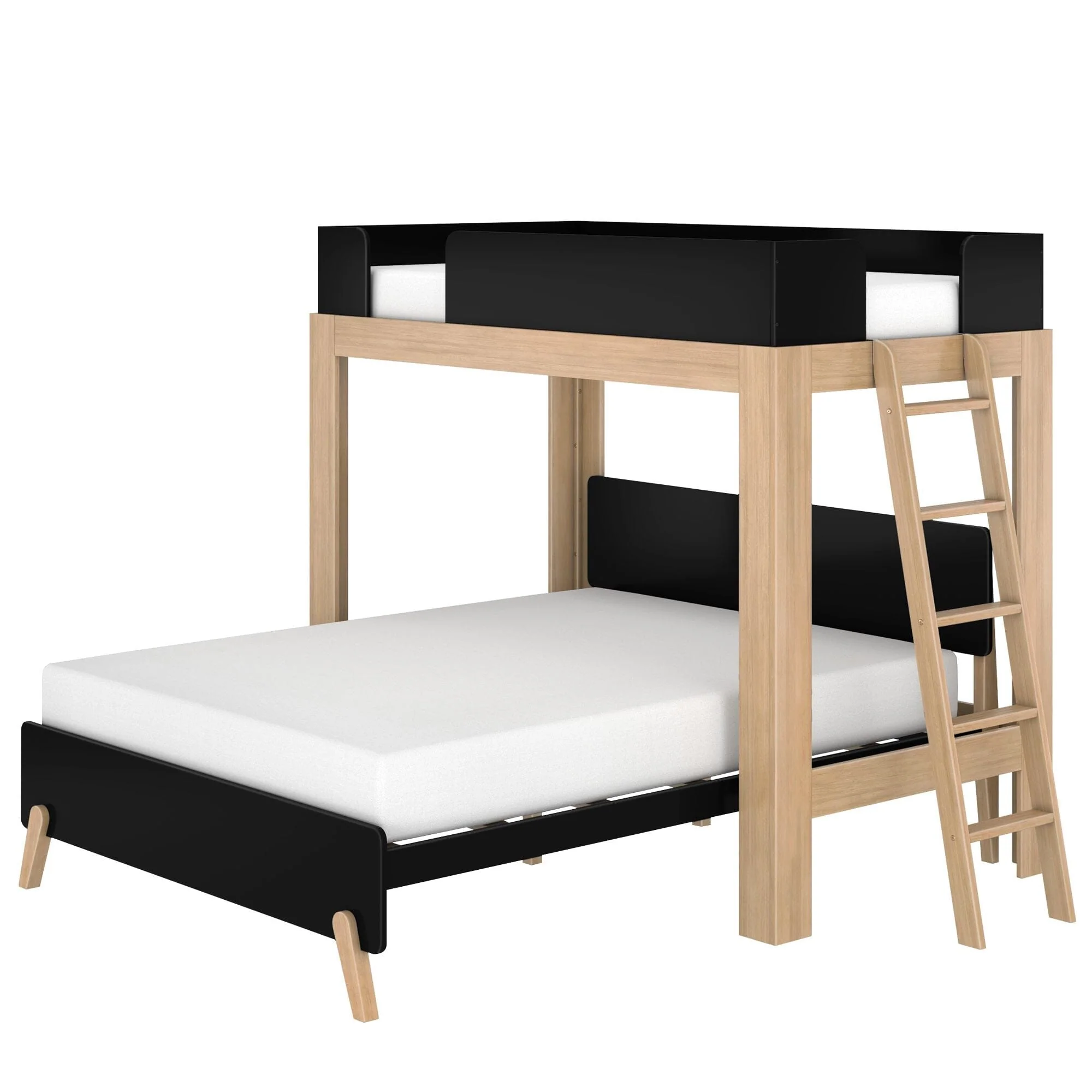 Mid-Century Modern Twin Over Queen L-Shaped Bunk Bed - Image 13