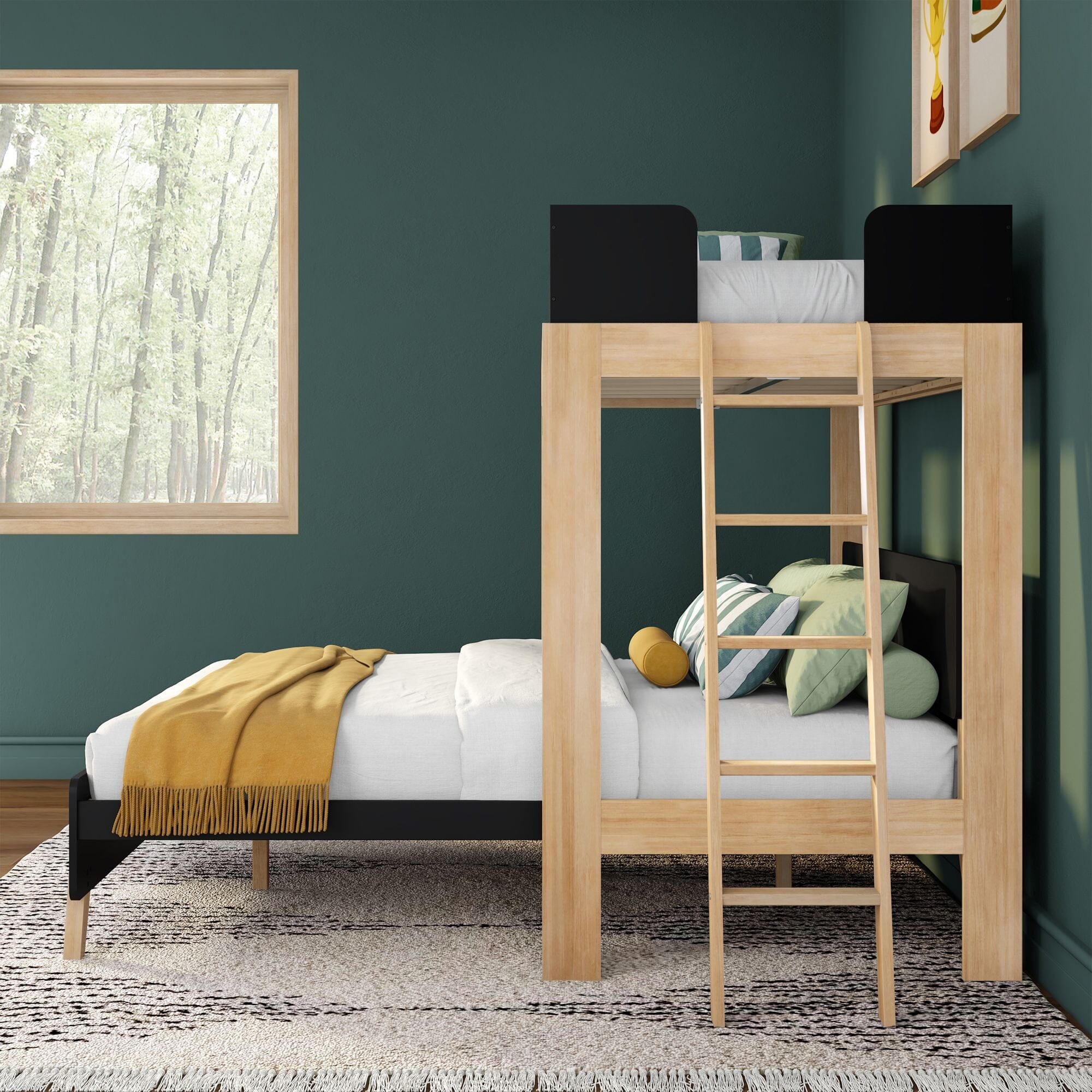 Mid-Century Modern Twin Over Queen L-Shaped Bunk Bed - Image 23