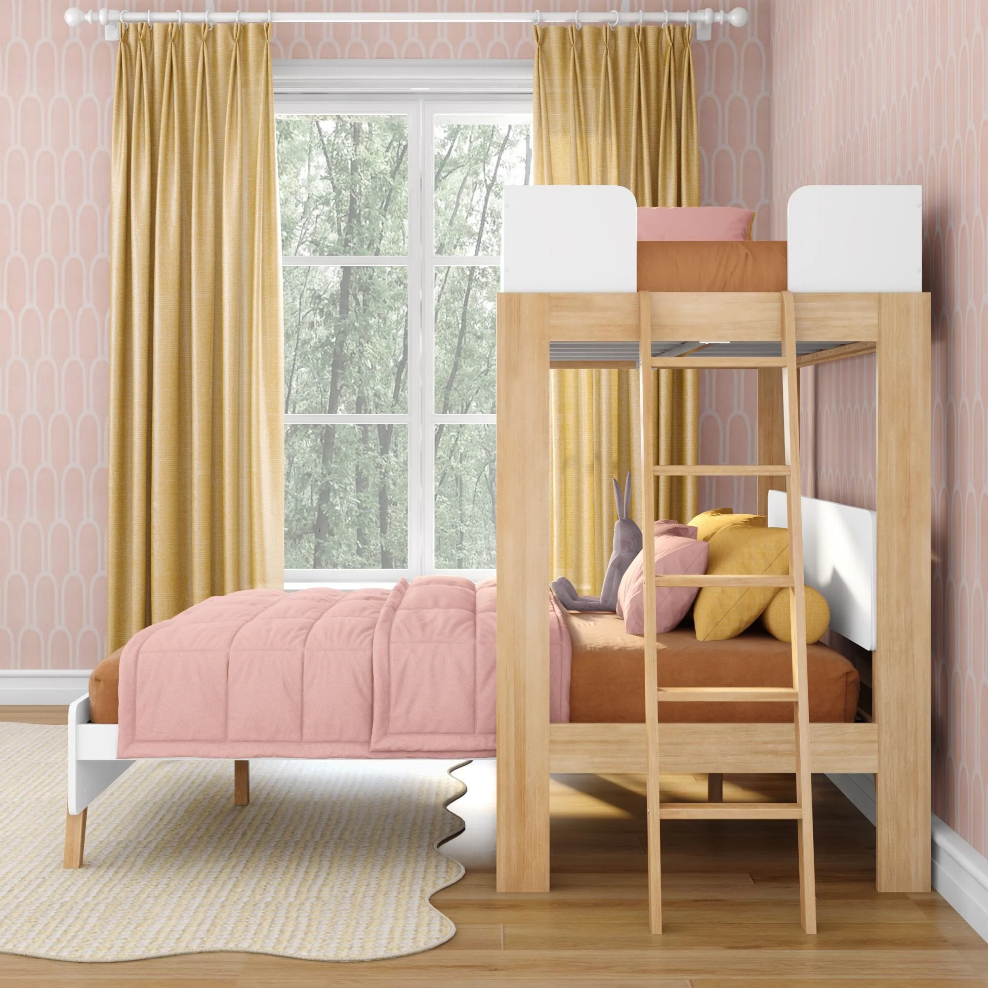 Mid-Century Modern Twin Over Queen L-Shaped Bunk Bed - Image 25