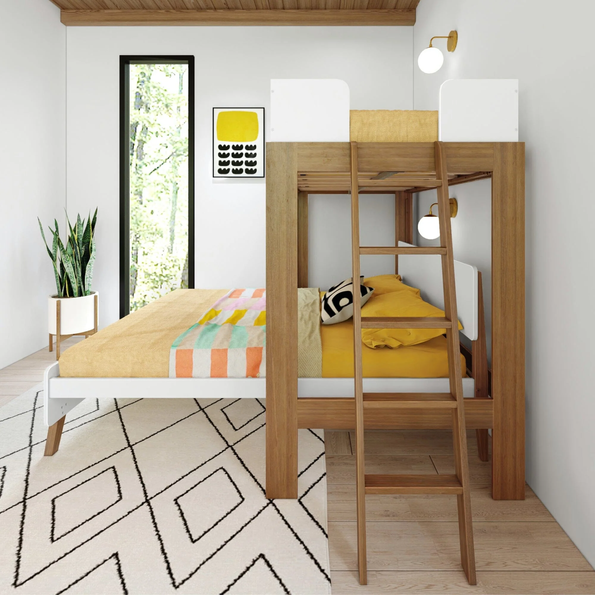 Mid-Century Modern Twin Over Queen L-Shaped Bunk Bed - Image 27