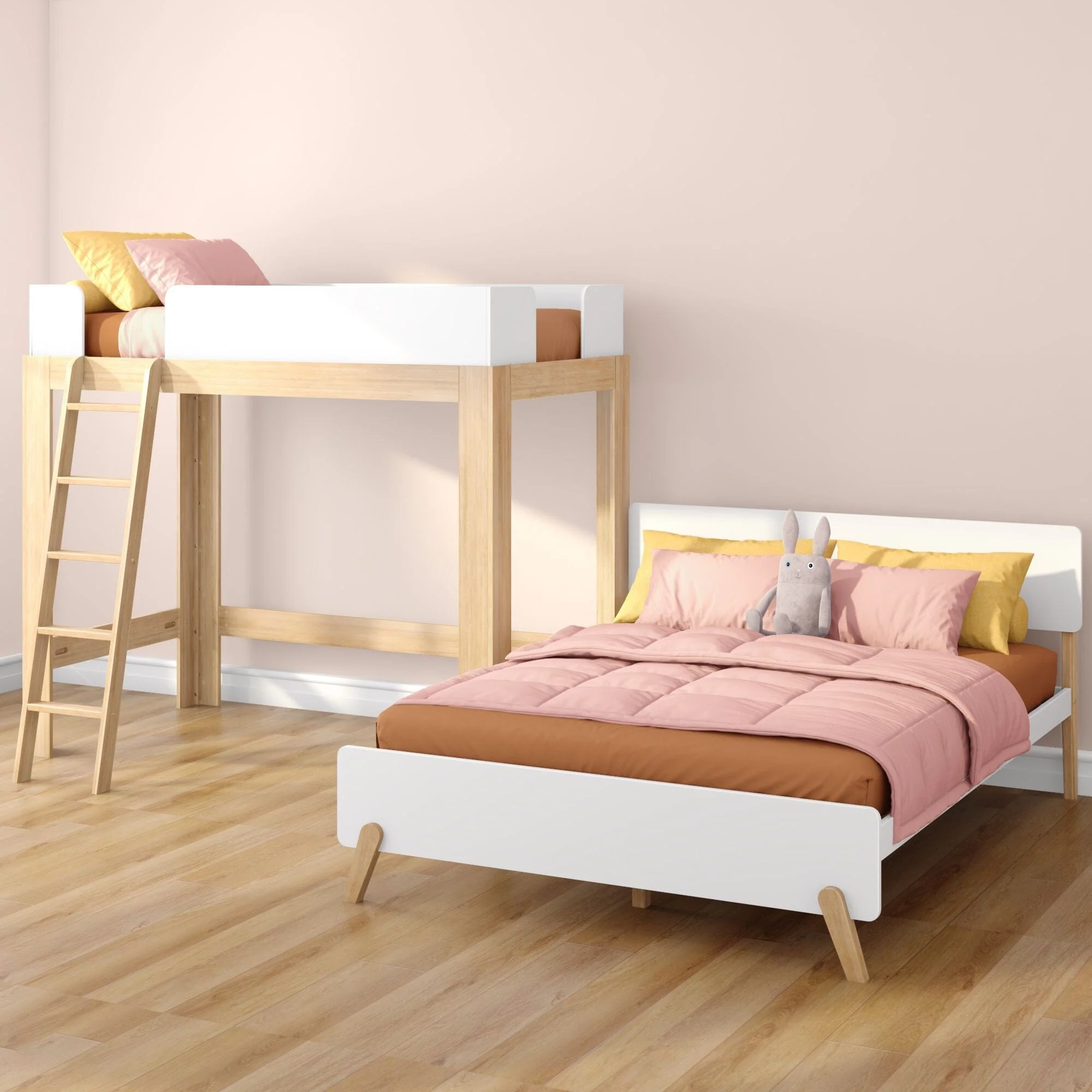 Mid-Century Modern Twin Over Queen L-Shaped Bunk Bed - Image 30