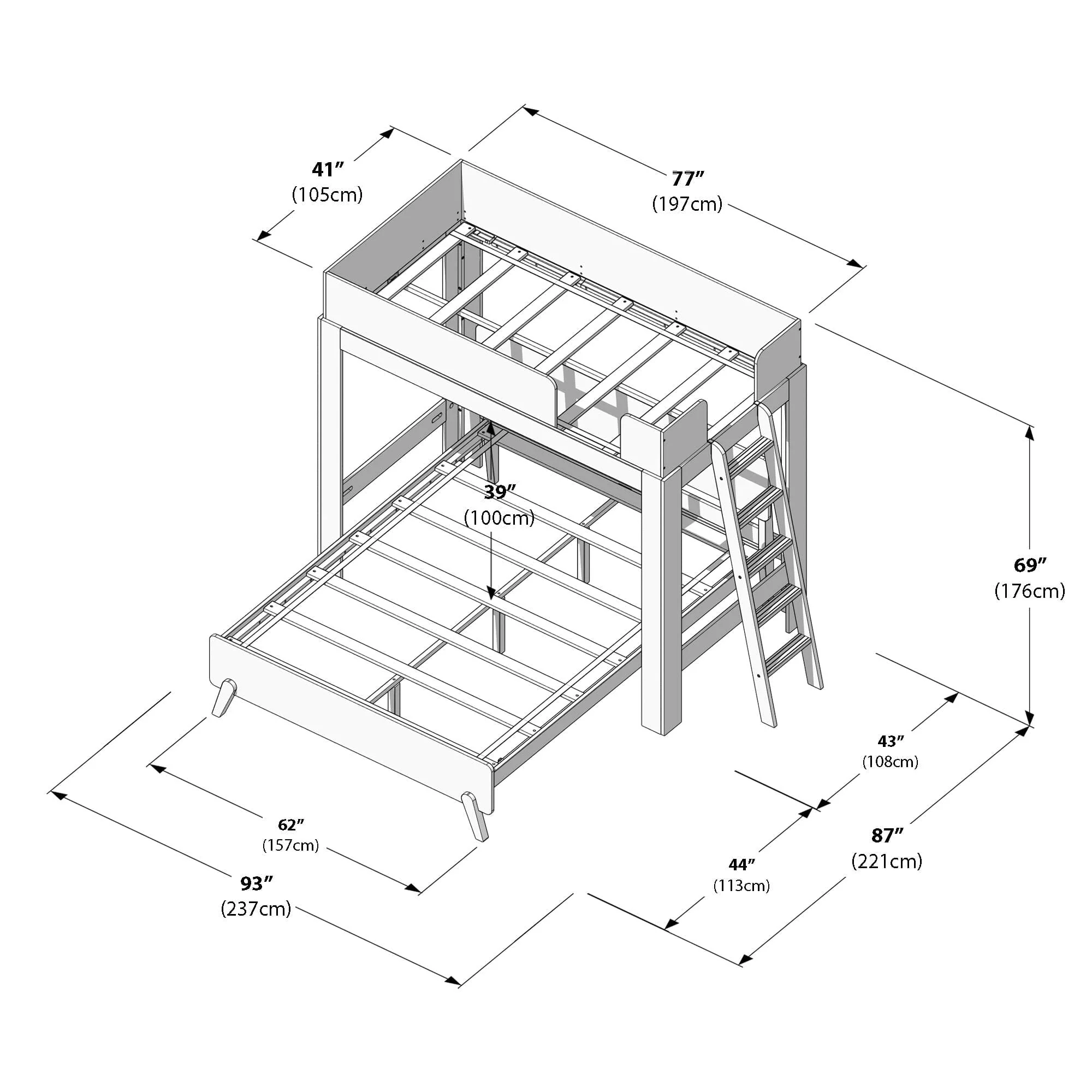 Mid-Century Modern Twin Over Queen L-Shaped Bunk Bed - Image 34