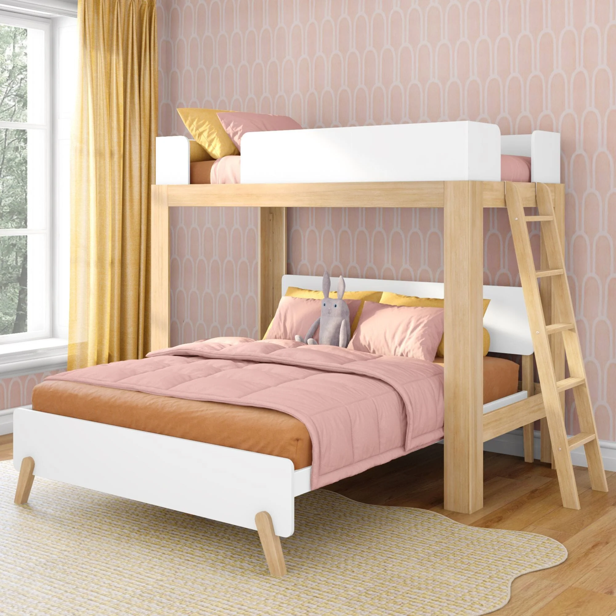 Mid-Century Modern Twin Over Queen L-Shaped Bunk Bed - Image 5