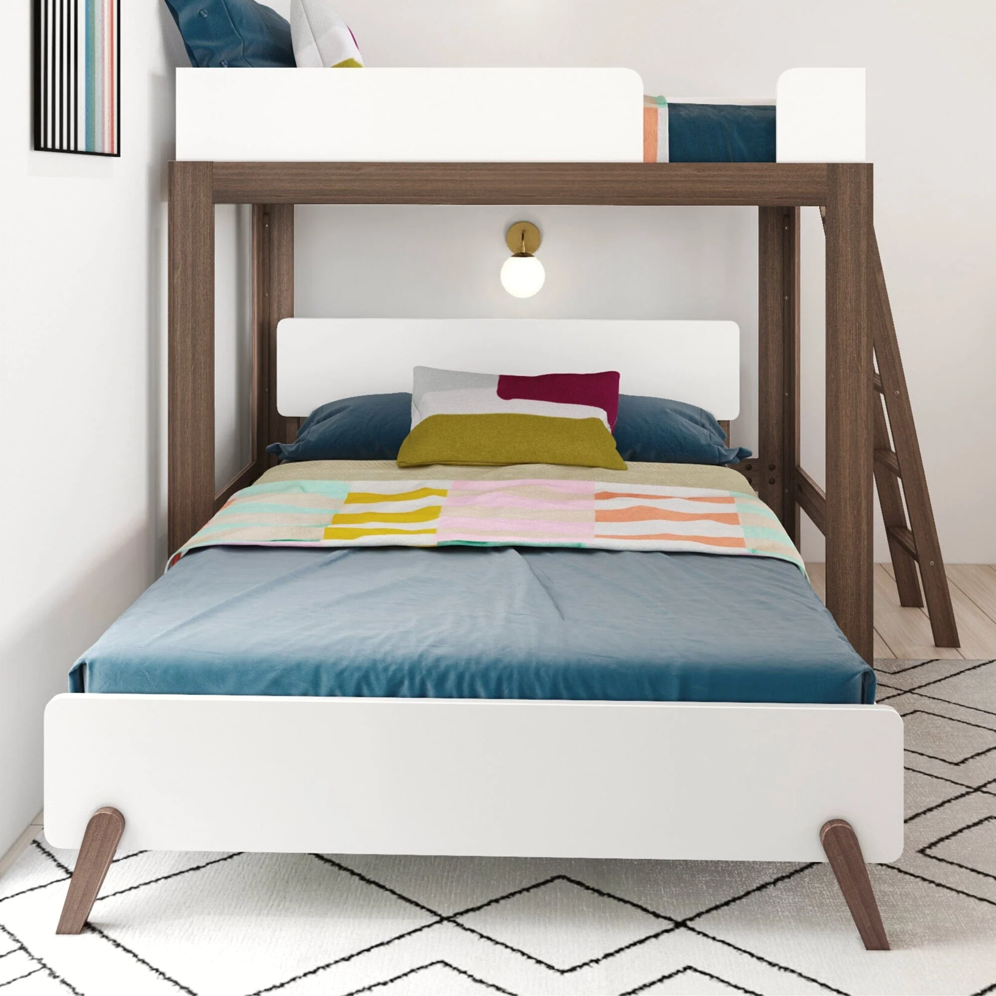 Mid-Century Modern Twin Over Queen L-Shaped Bunk Bed - Image 6
