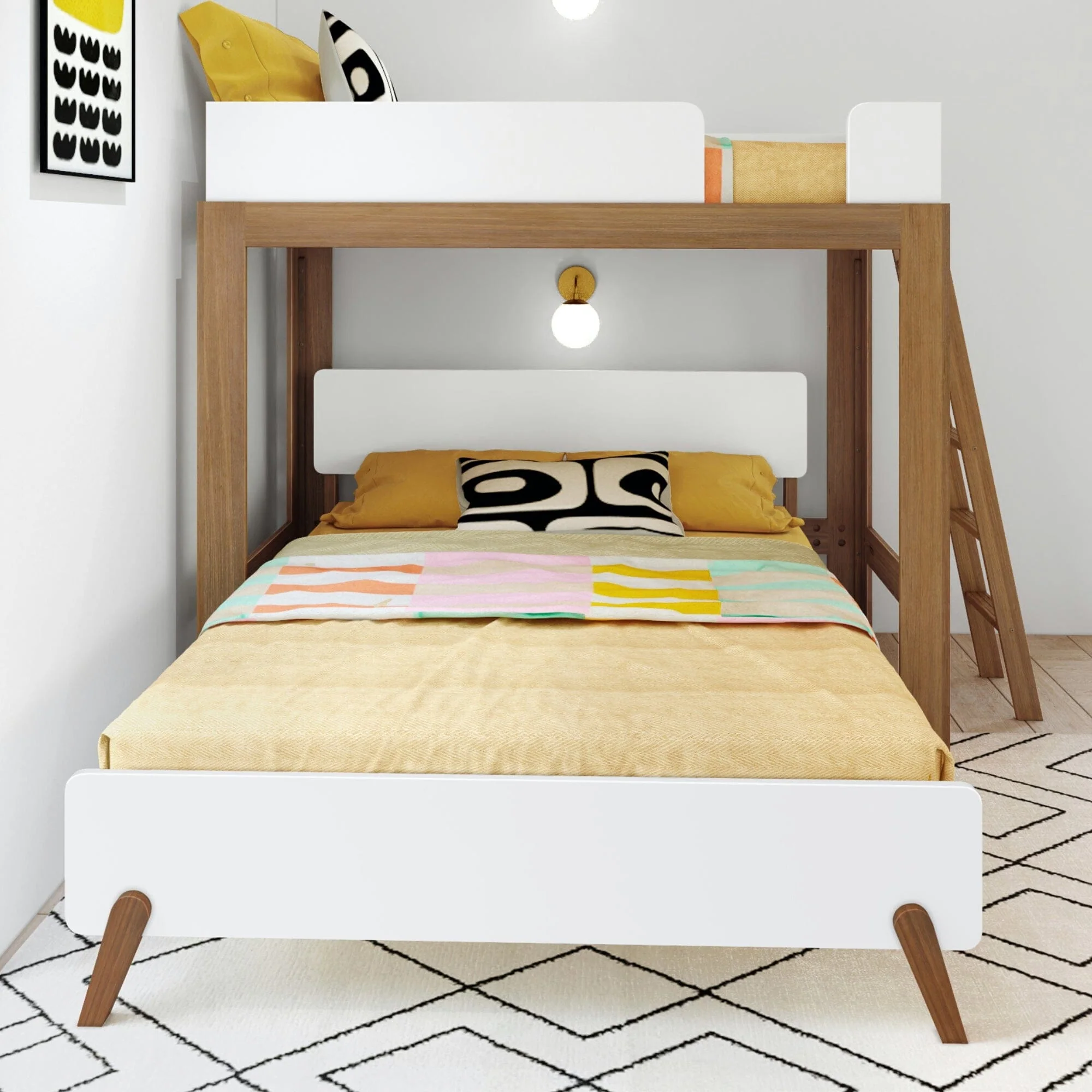 Mid-Century Modern Twin Over Queen L-Shaped Bunk Bed - Image 7