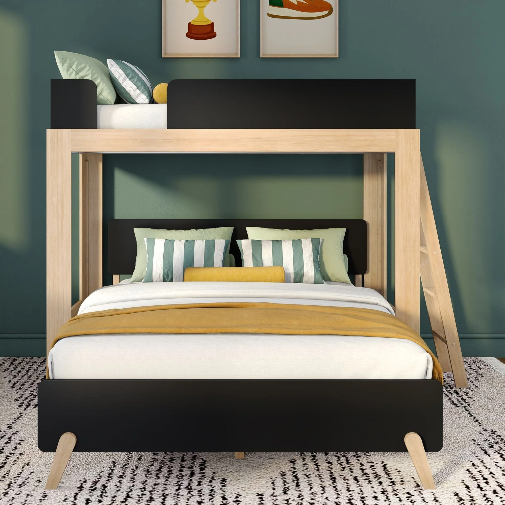 Mid-Century Modern Twin Over Queen L-Shaped Bunk Bed - Image 8