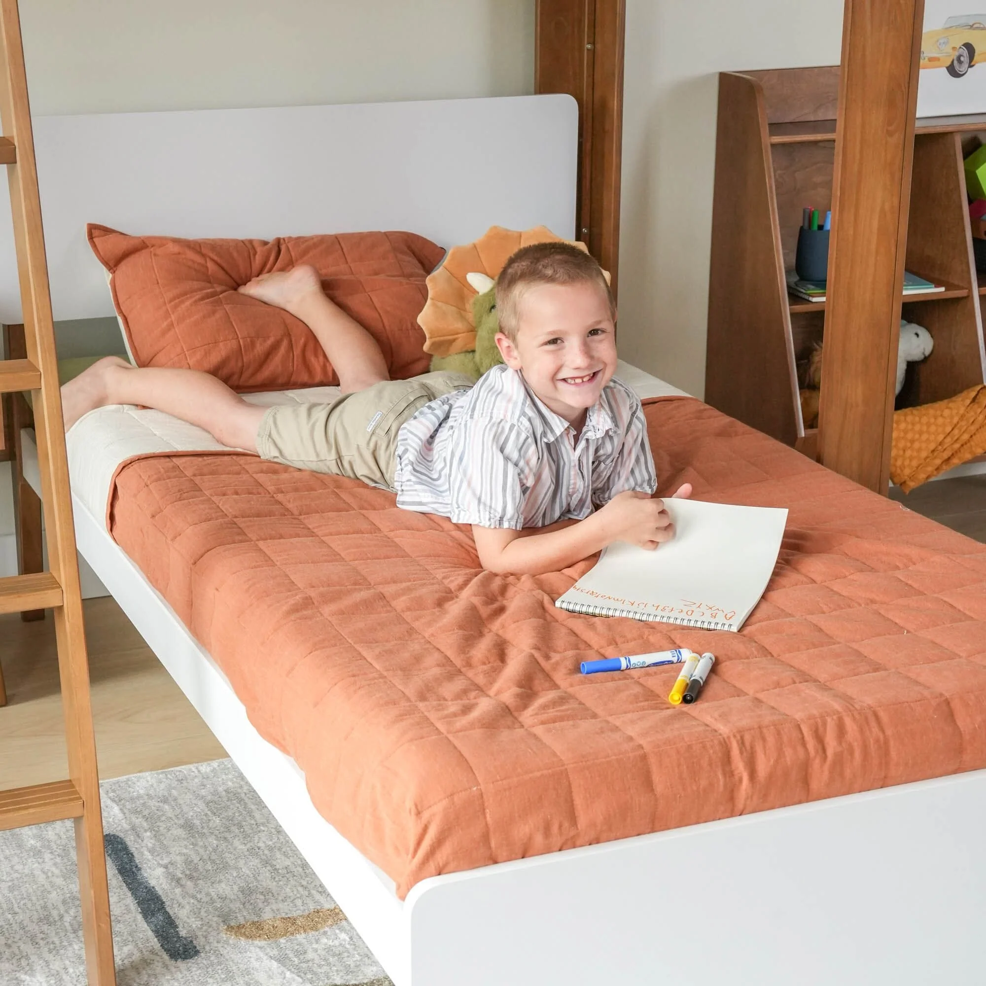 Mid-Century Modern Twin Over Twin L-Shaped Bunk Bed - Image 12