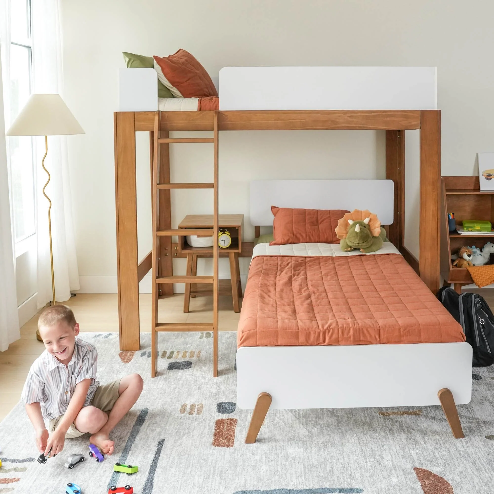 Mid-Century Modern Twin Over Twin L-Shaped Bunk Bed - Image 4