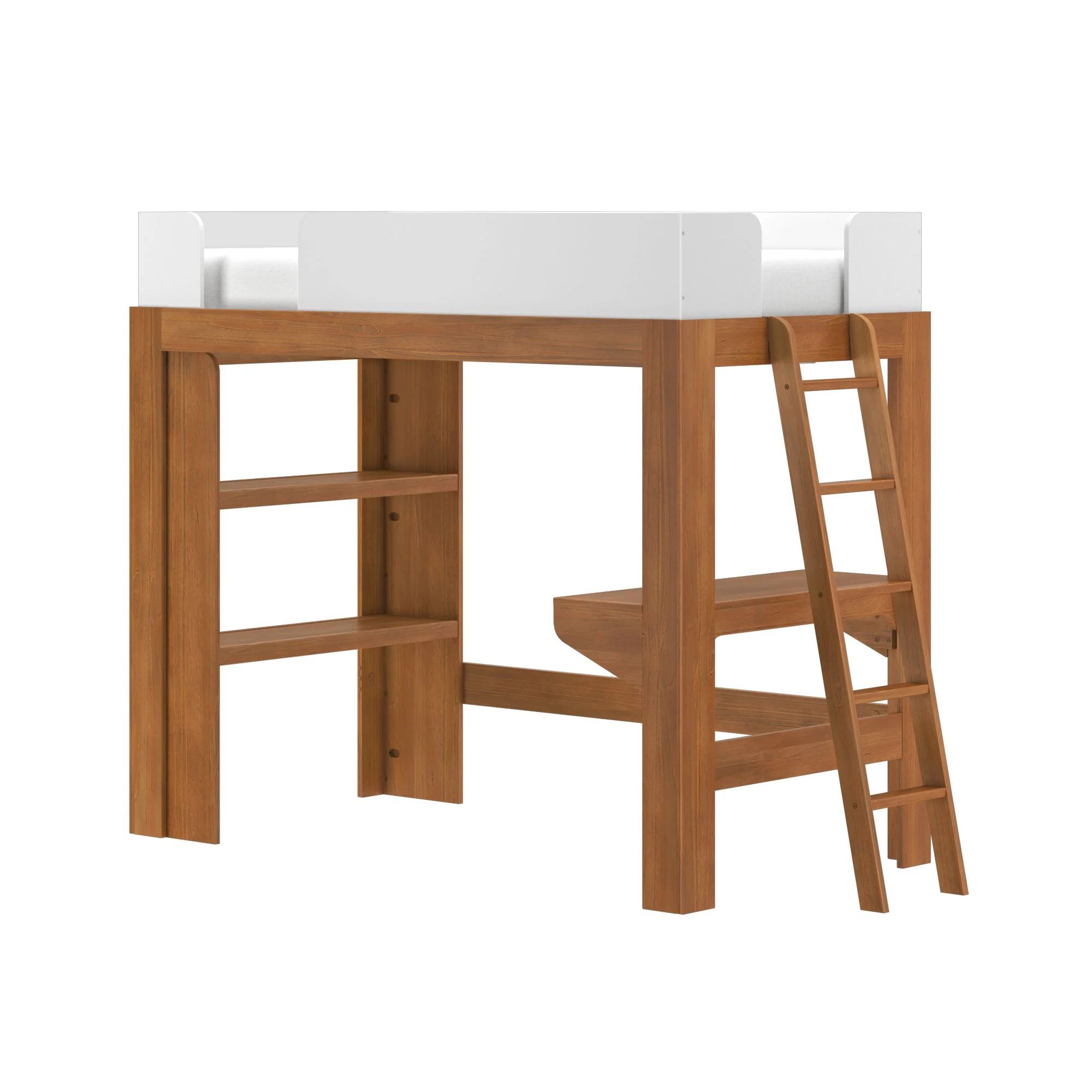 Mid-Century Modern Twin Loft Bed With Bookcase & Desk - Image 10
