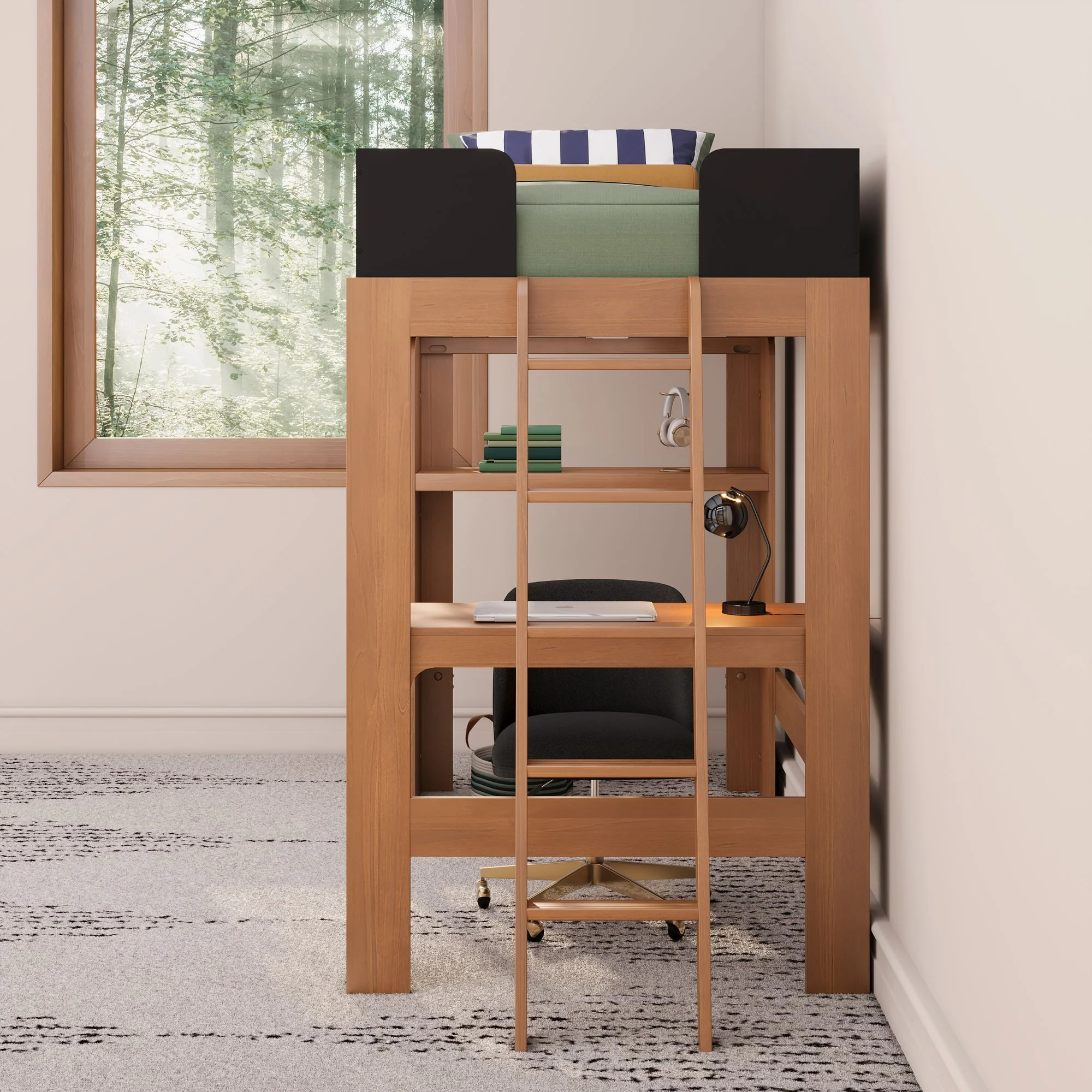 Mid-Century Modern Twin Loft Bed With Bookcase & Desk - Image 22