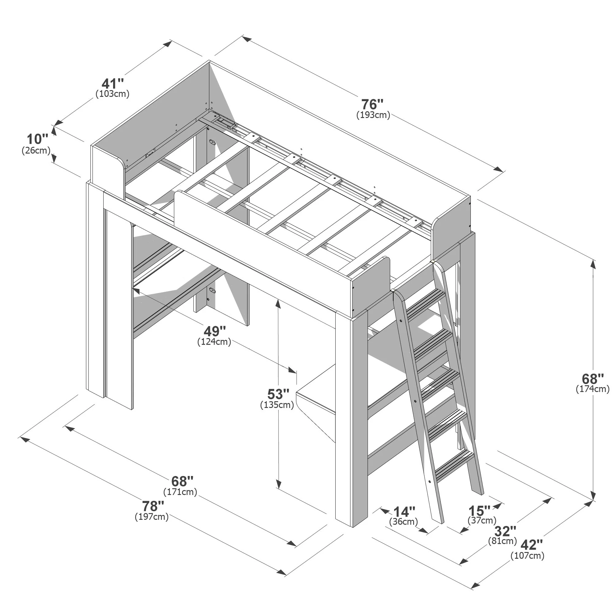 Mid-Century Modern Twin Loft Bed With Bookcase & Desk - Image 28