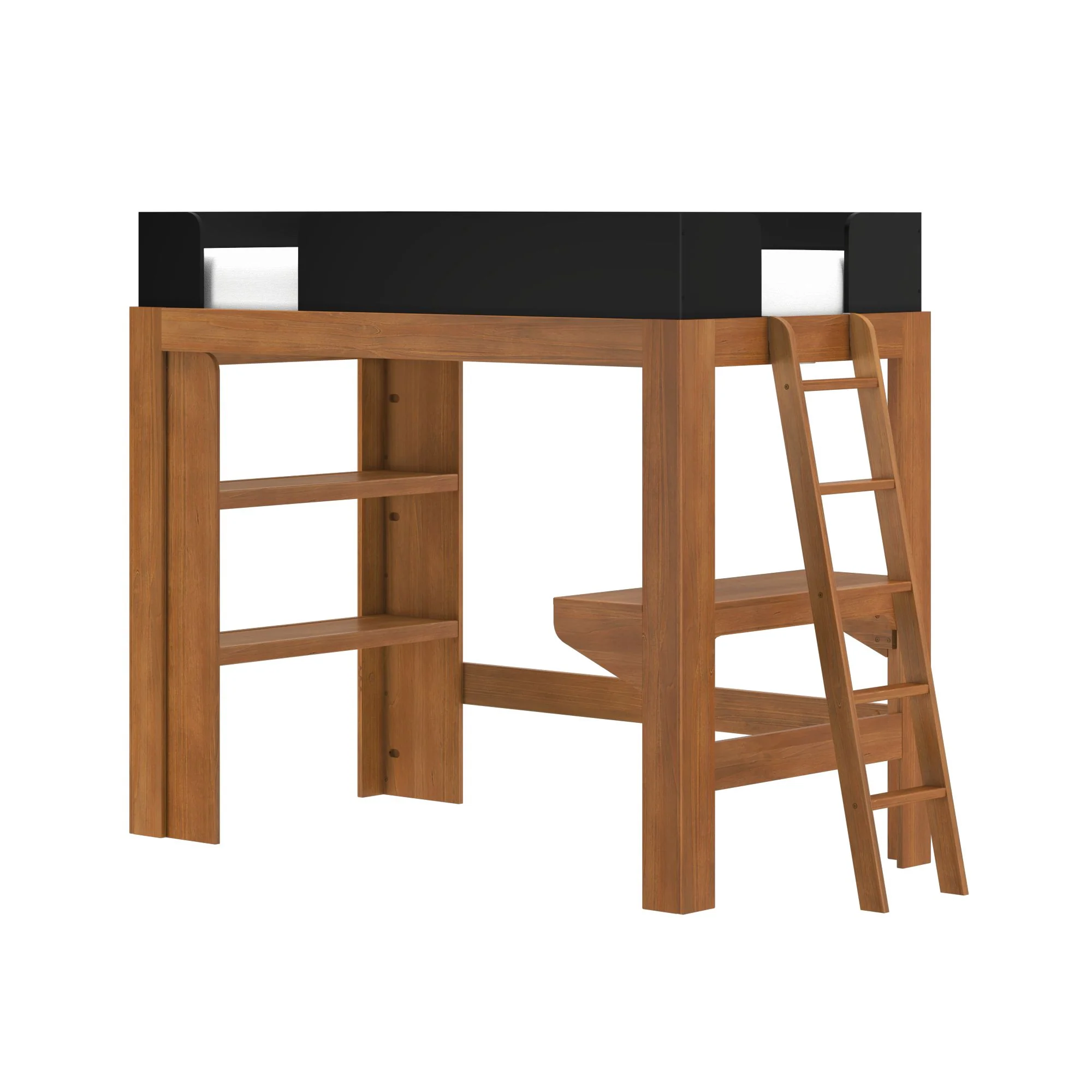 Mid-Century Modern Twin Loft Bed With Bookcase & Desk - Image 9