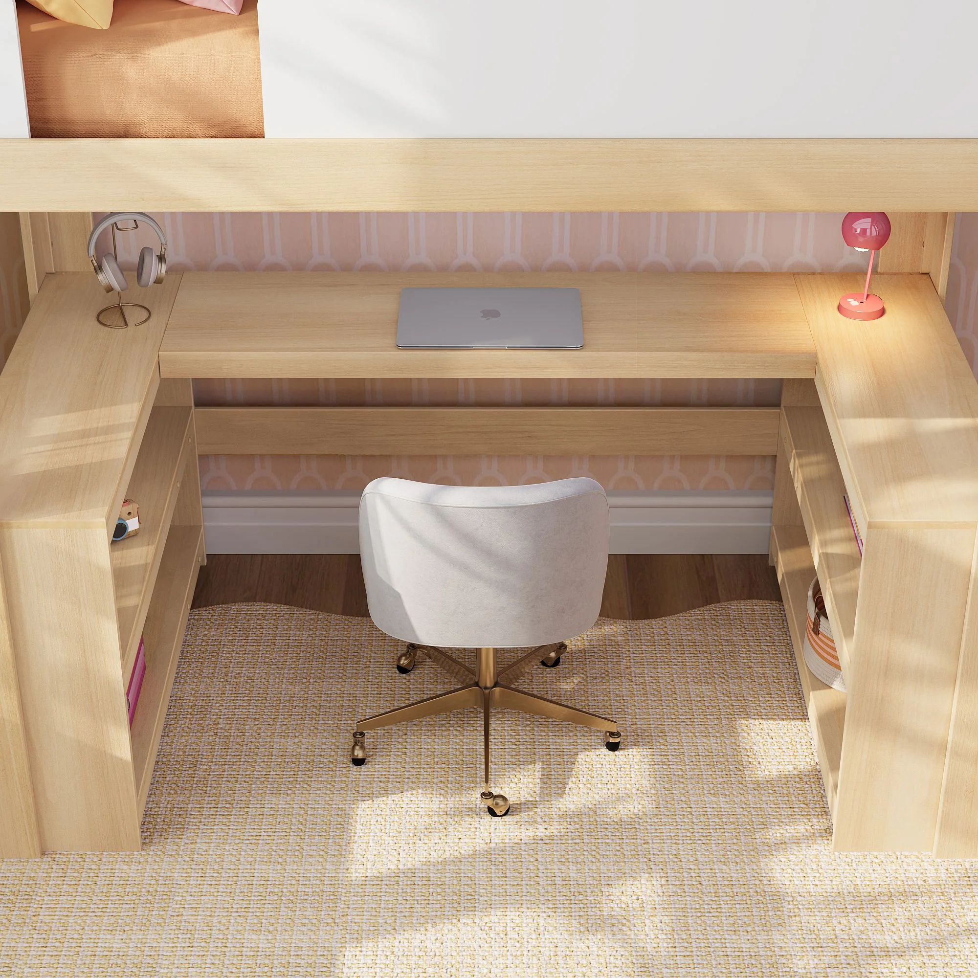 Mid-Century Modern Twin Loft Bed With Wraparound Desk - Image 18
