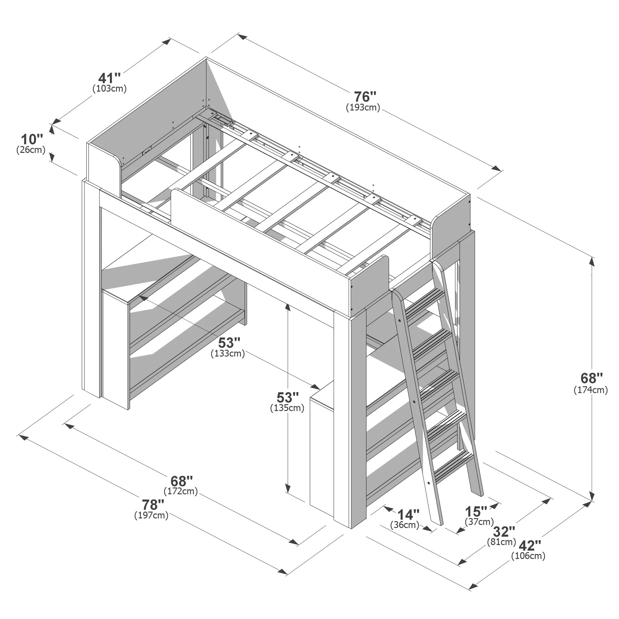 Mid-Century Modern Twin Loft Bed With Wraparound Desk - Image 26