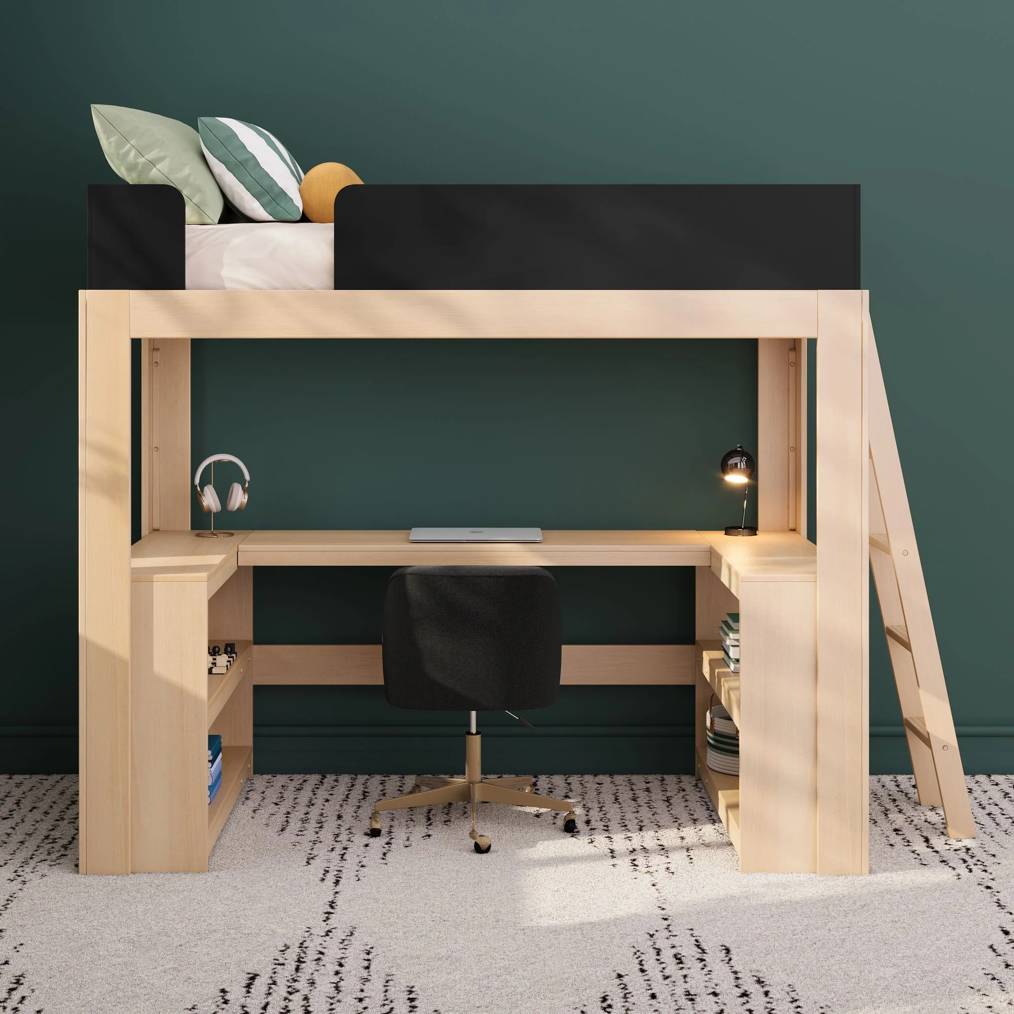 Mid-Century Modern Twin Loft Bed With Wraparound Desk - Image 5