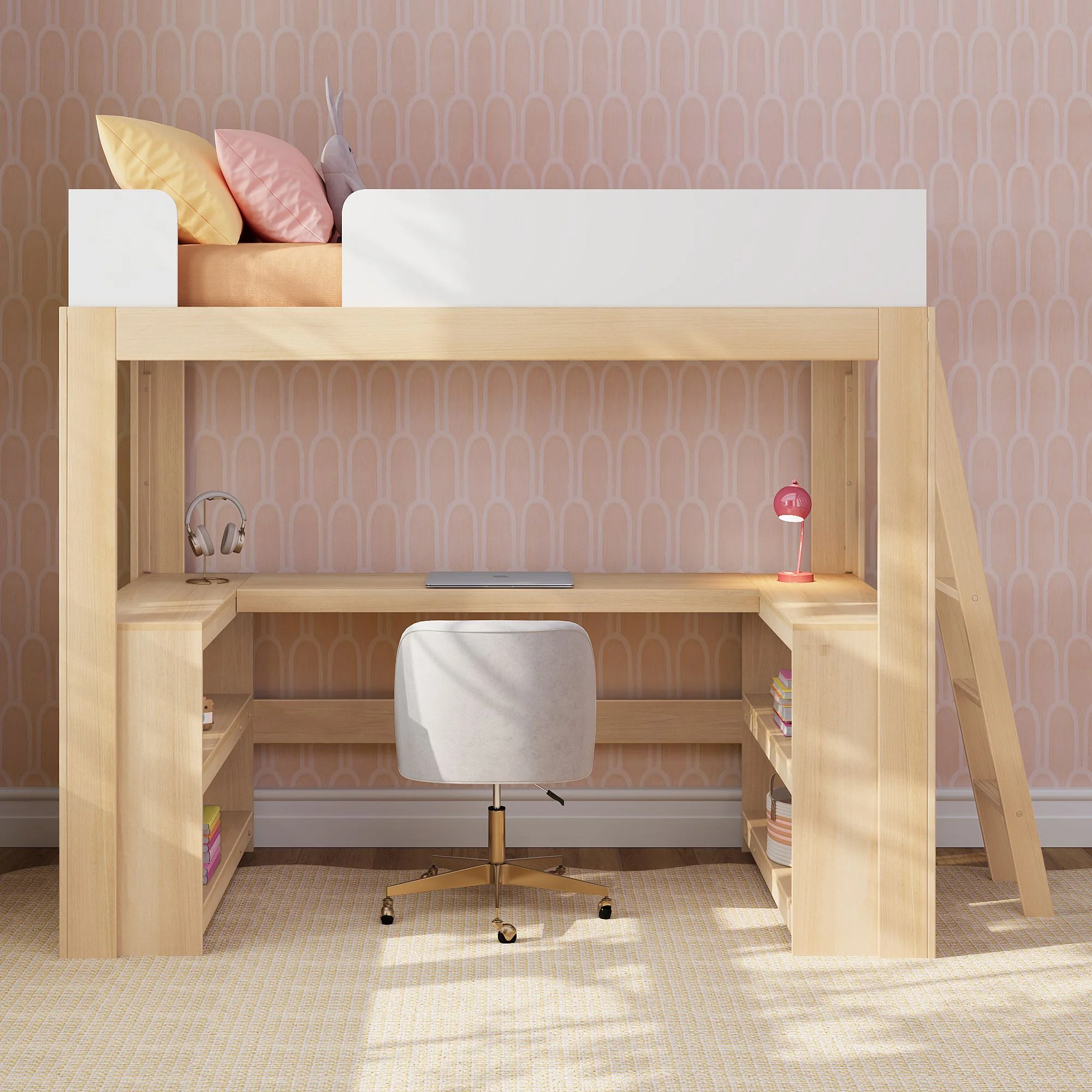 Mid-Century Modern Twin Loft Bed With Wraparound Desk - Image 6