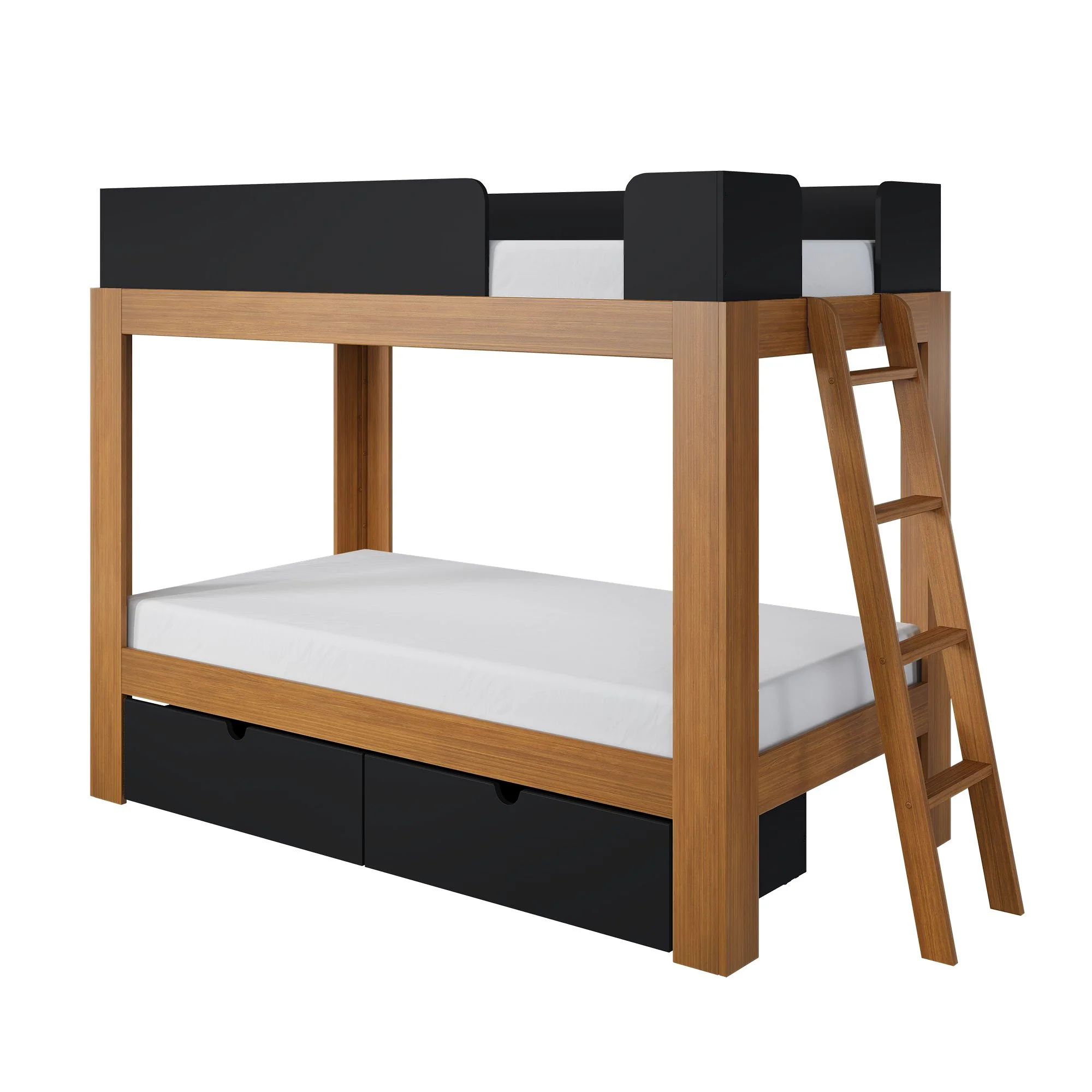 Mid-Century Modern Twin Over Twin Bunk Bed With Storage Drawers - Image 11