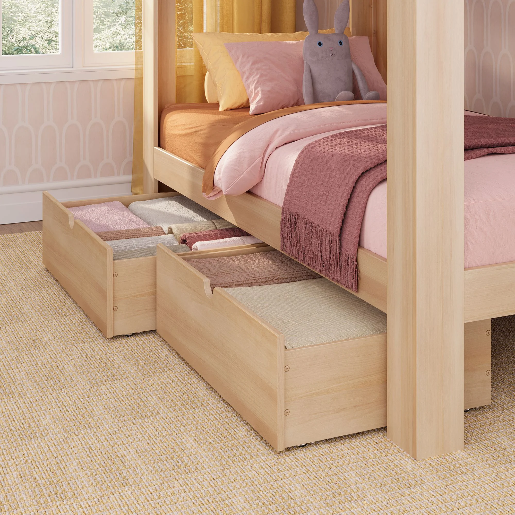 Mid-Century Modern Twin Over Twin Bunk Bed With Storage Drawers - Image 5