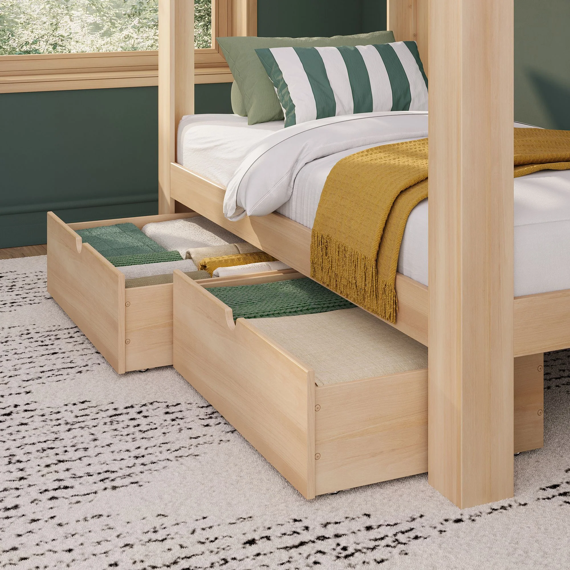 Mid-Century Modern Twin Over Twin Bunk Bed With Storage Drawers - Image 6