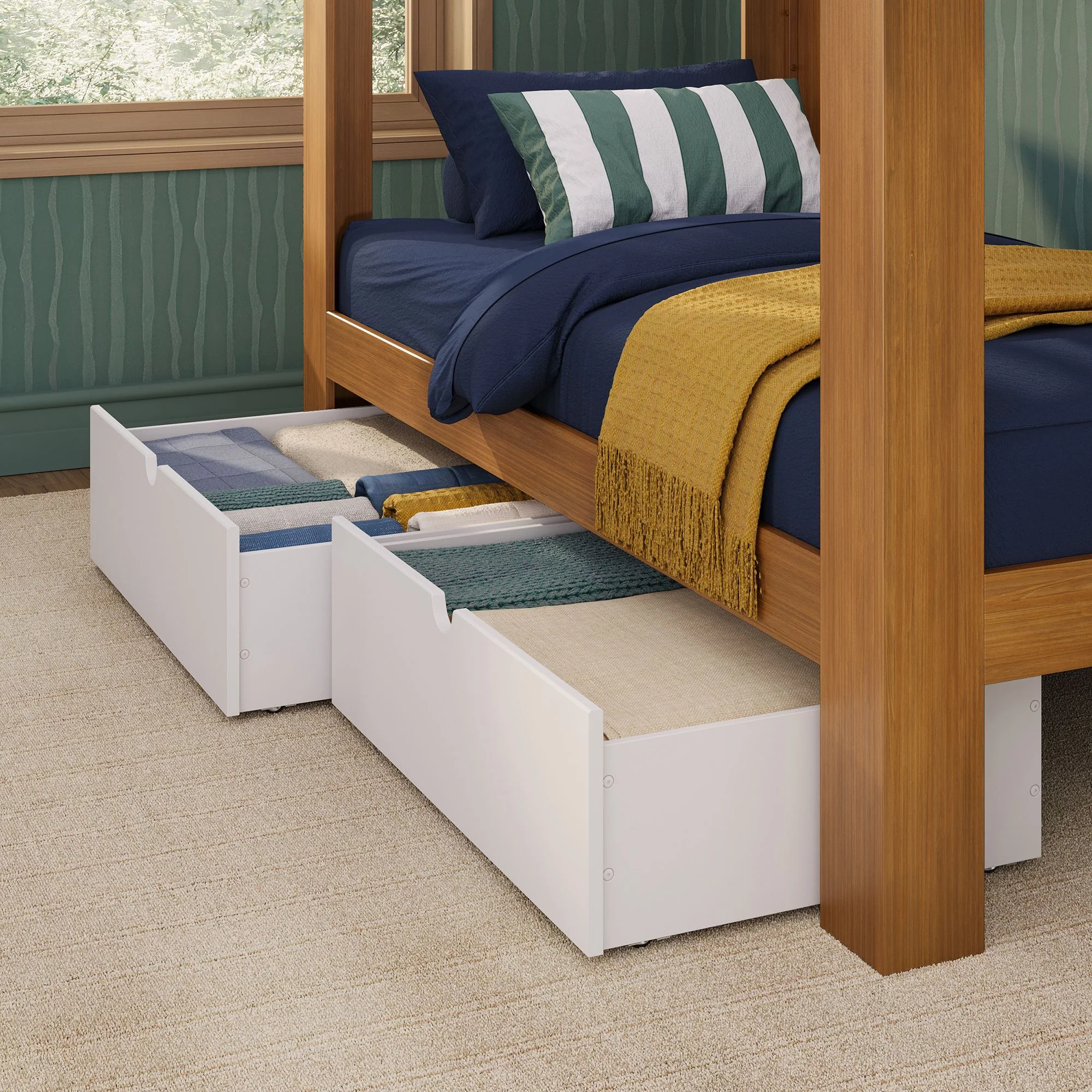 Mid-Century Modern Twin Over Twin Bunk Bed With Storage Drawers - Image 8
