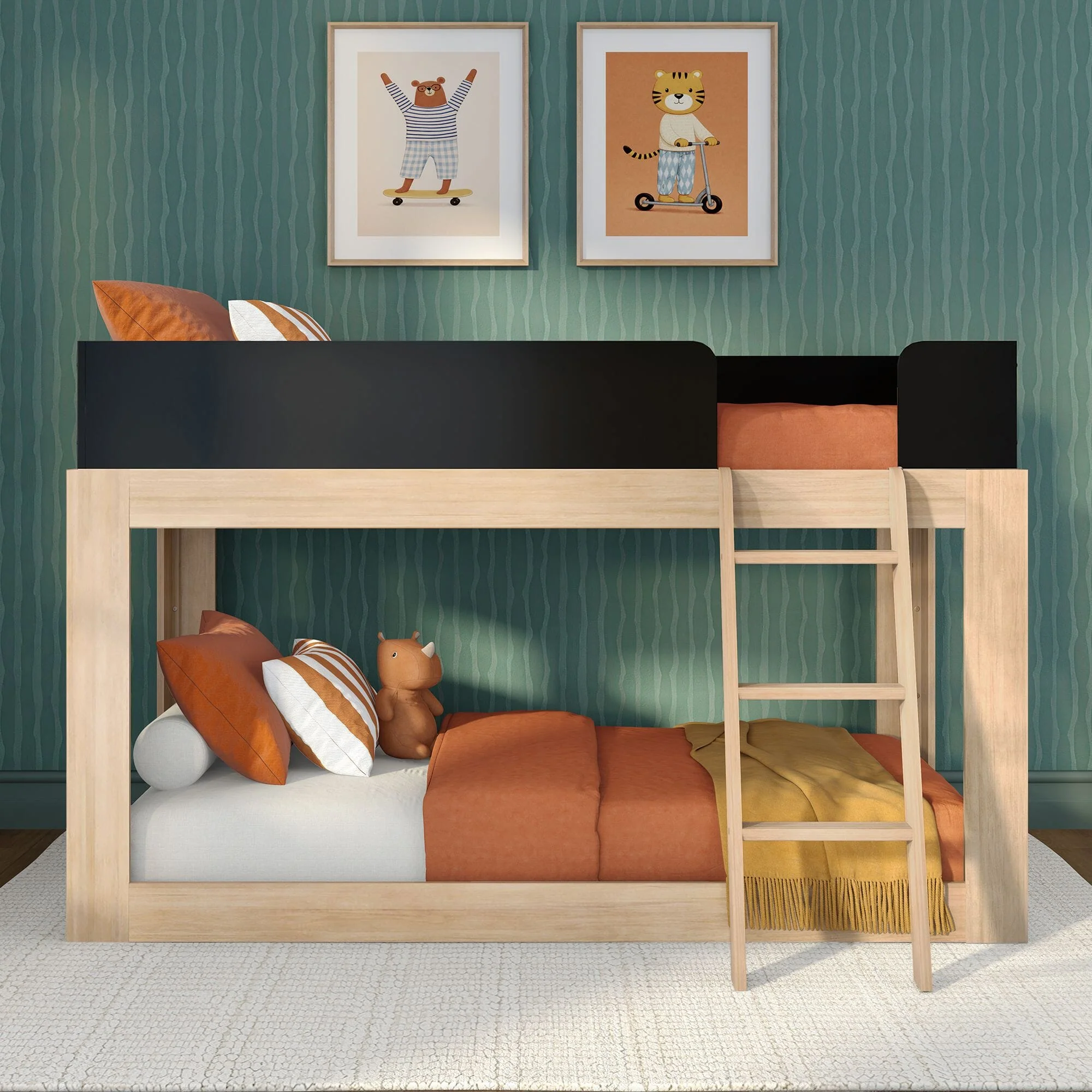 Mid-Century Modern Twin Over Twin Low Bunk Bed - Image 10