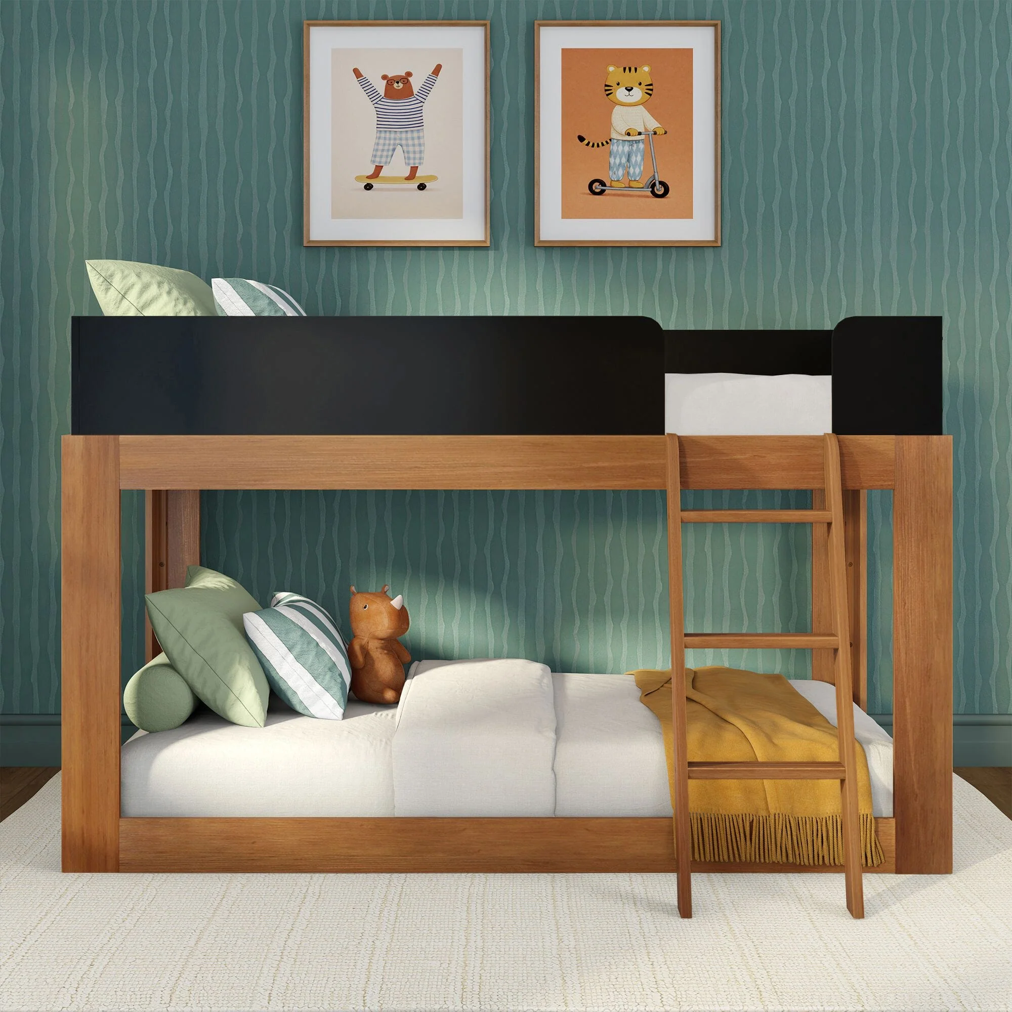Mid-Century Modern Twin Over Twin Low Bunk Bed - Image 7