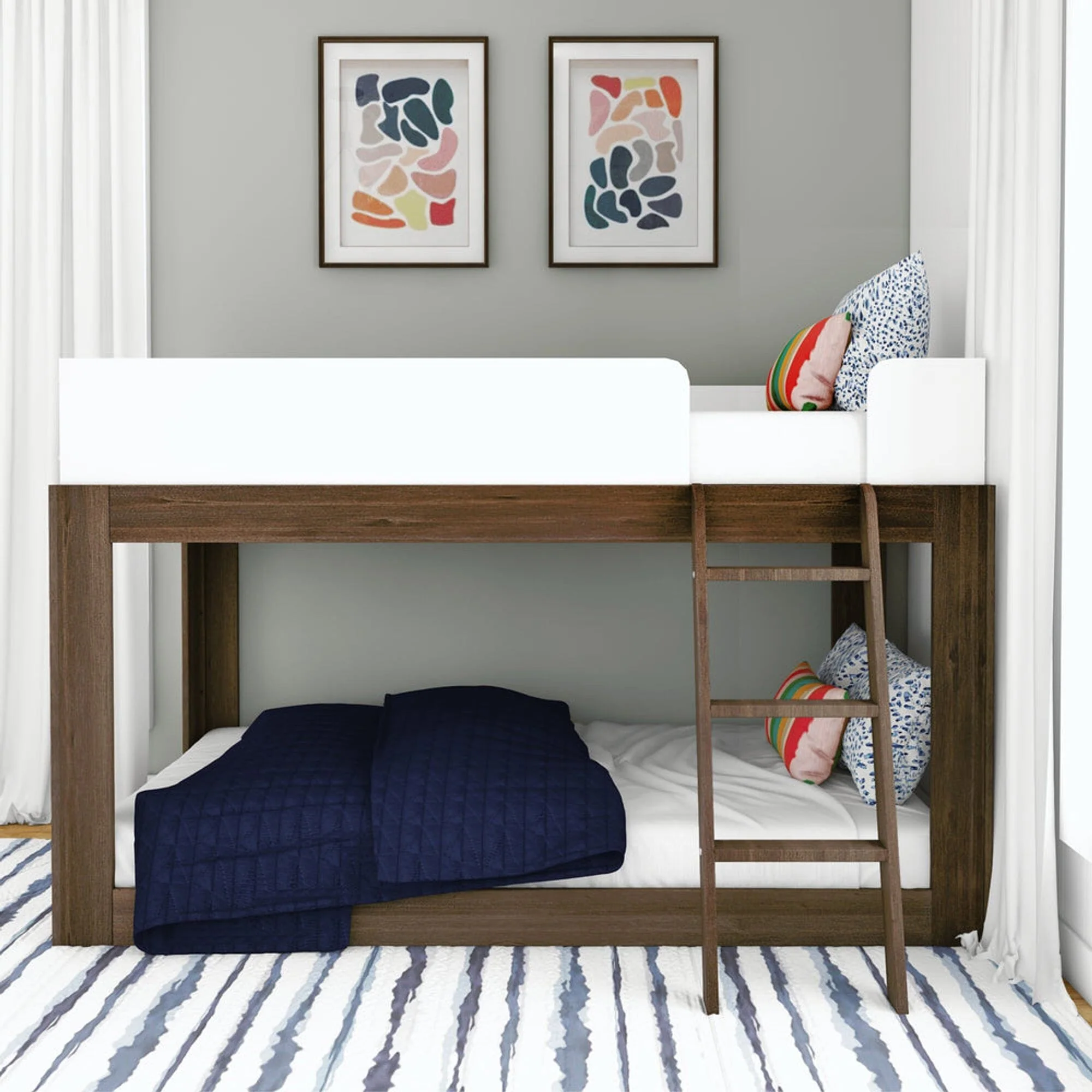 Mid-Century Modern Twin Over Twin Low Bunk Bed - Image 8