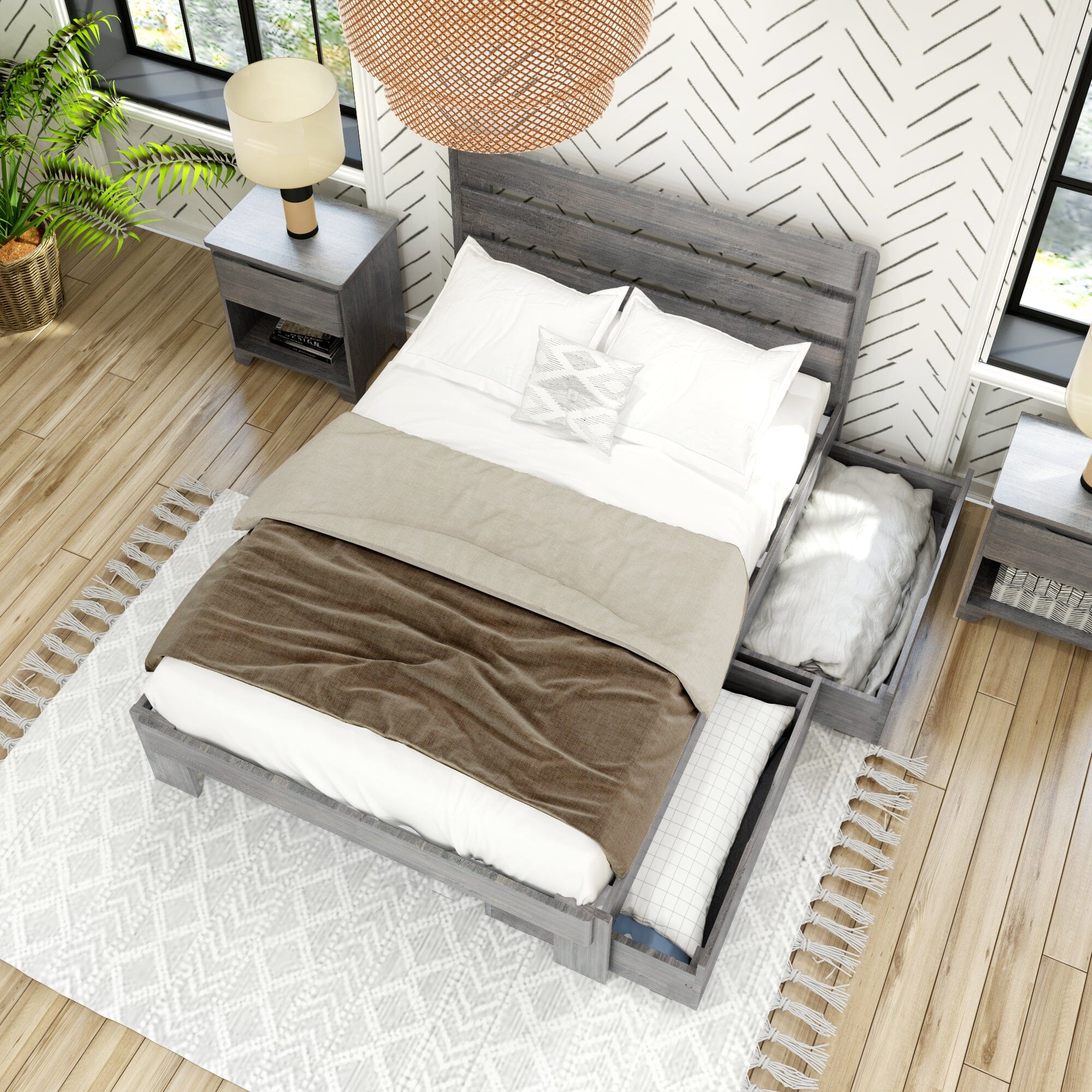 Modern Farmhouse Full Plank Bed With Storage Drawers - Image 9