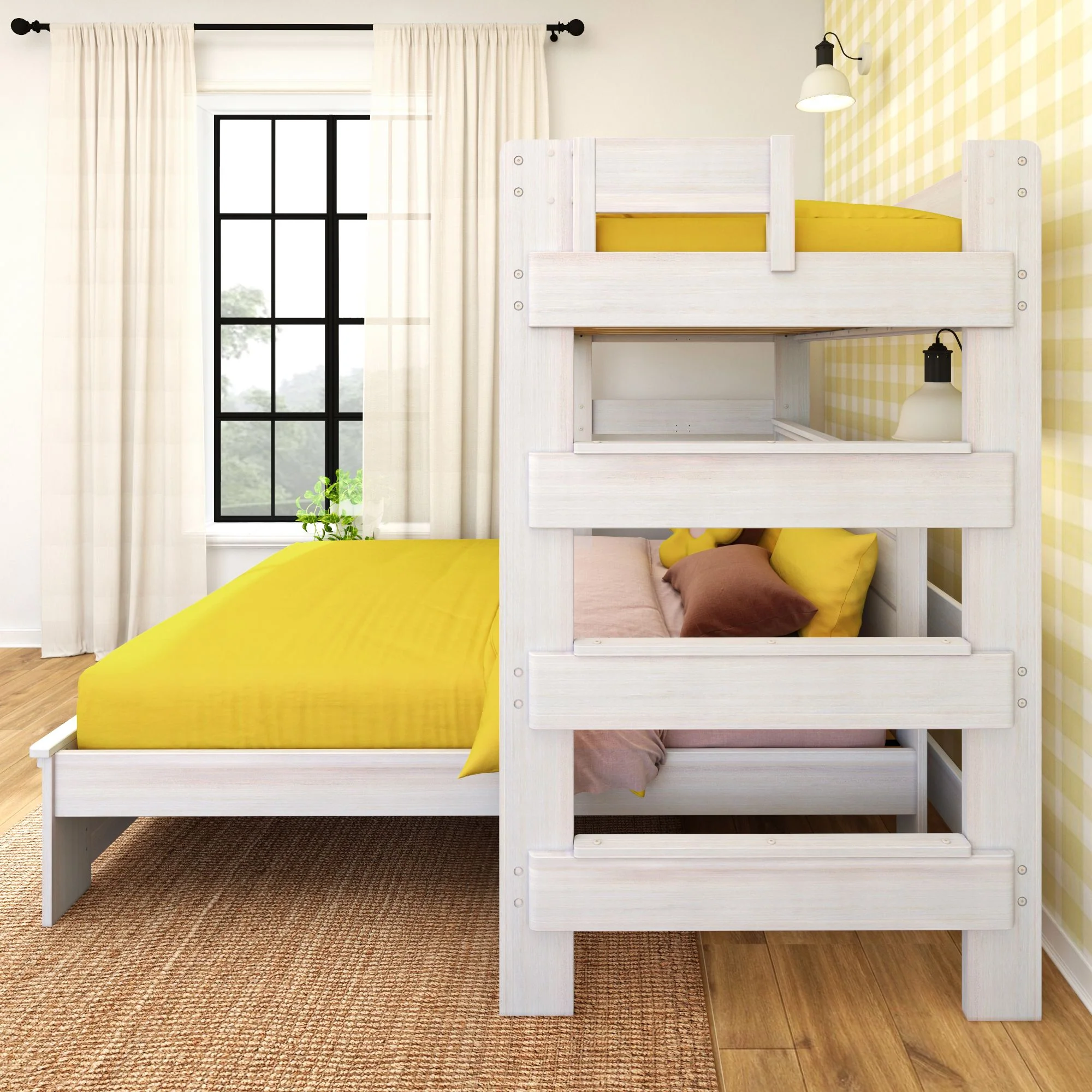 Modern Farmhouse Panel Twin Over Queen L-Shaped Bunk Bed - Image 11
