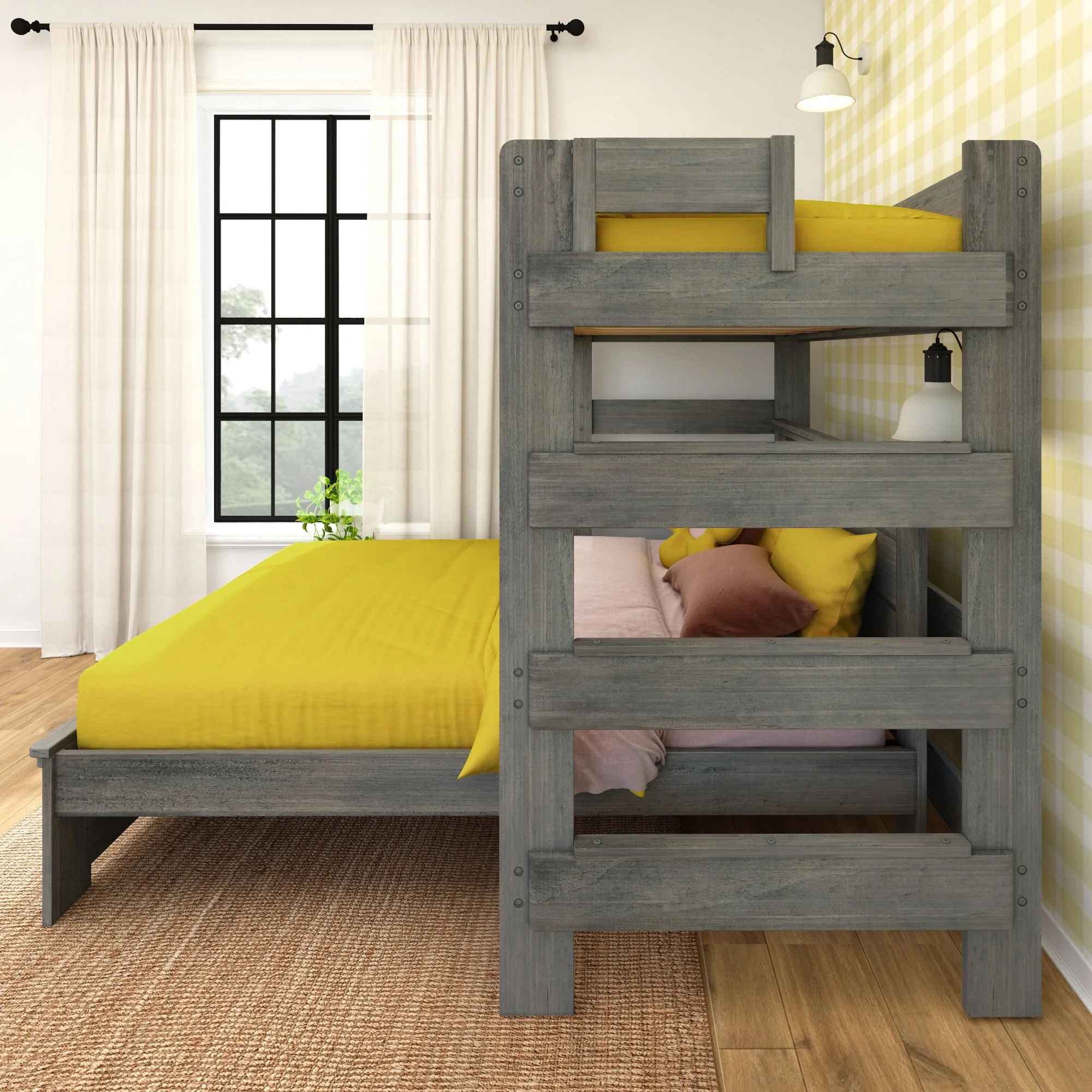 Modern Farmhouse Panel Twin Over Queen L-Shaped Bunk Bed - Image 12