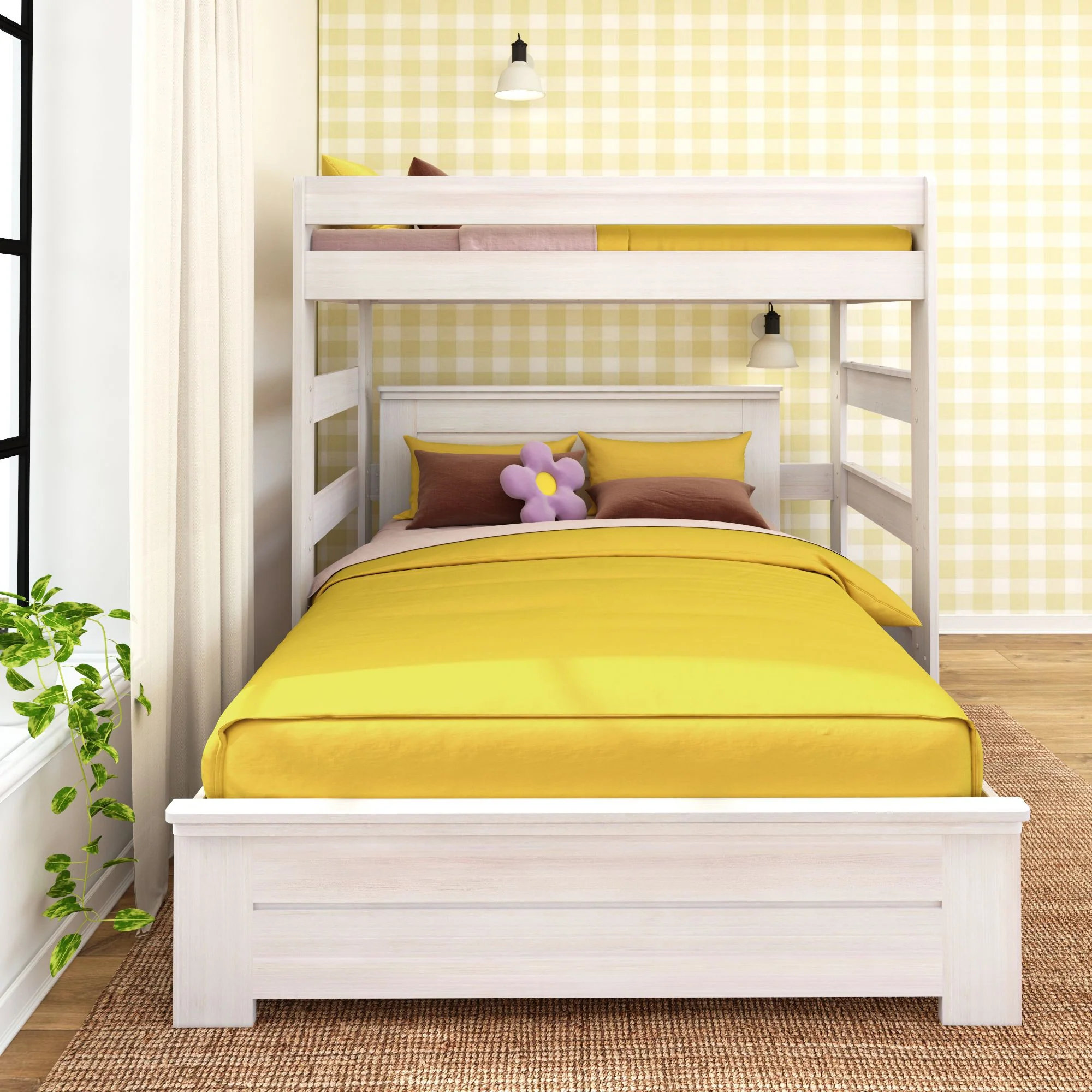 Modern Farmhouse Panel Twin Over Queen L-Shaped Bunk Bed - Image 3