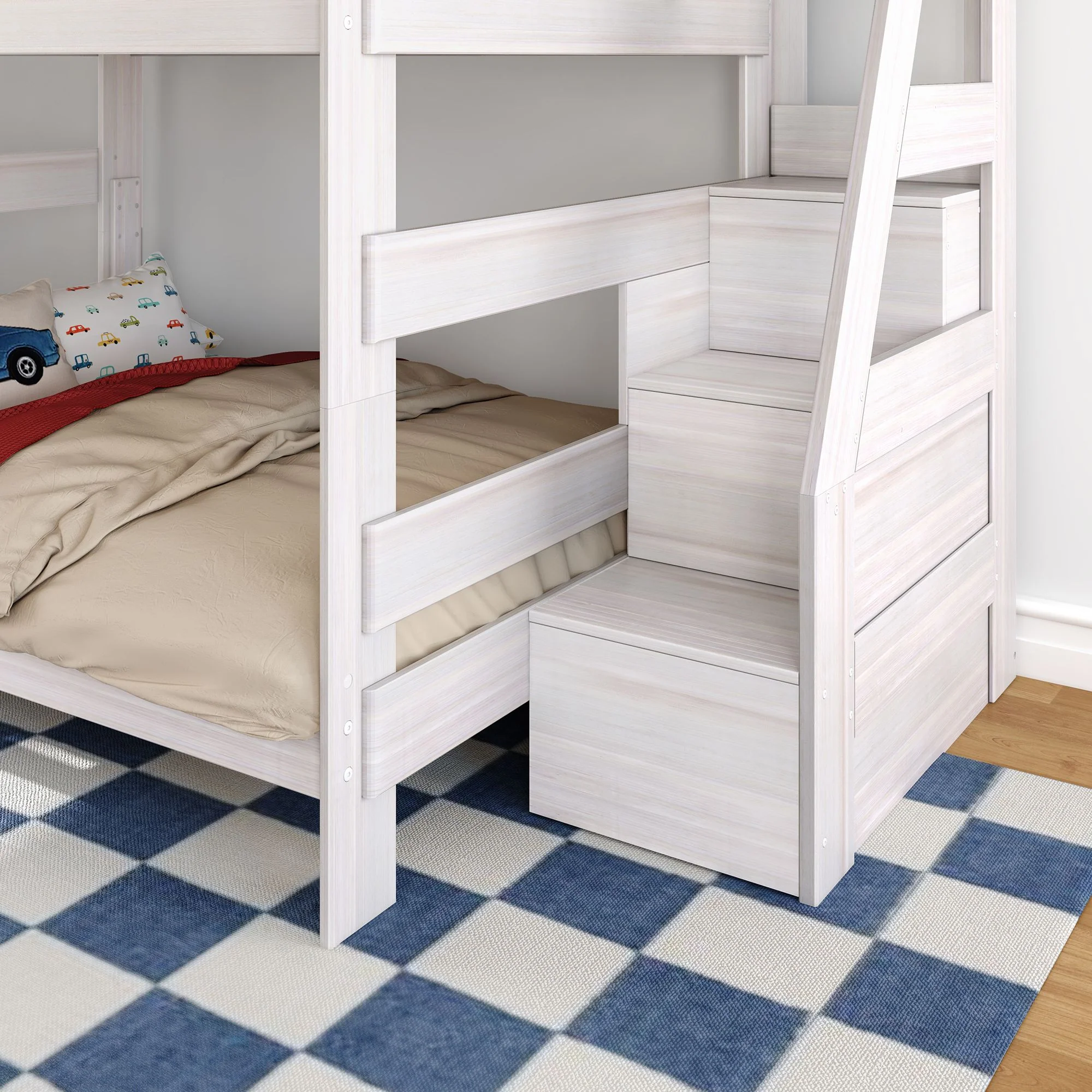 Modern Farmhouse Queen Over Queen Bunk Bed With Stairs - Image 17