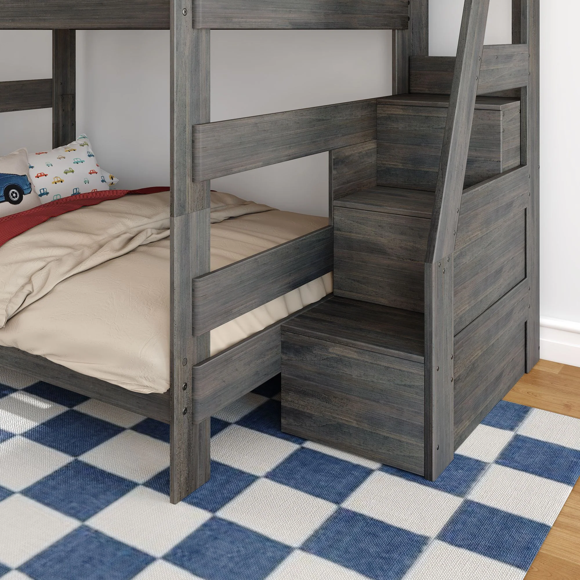 Modern Farmhouse Queen Over Queen Bunk Bed With Stairs - Image 20