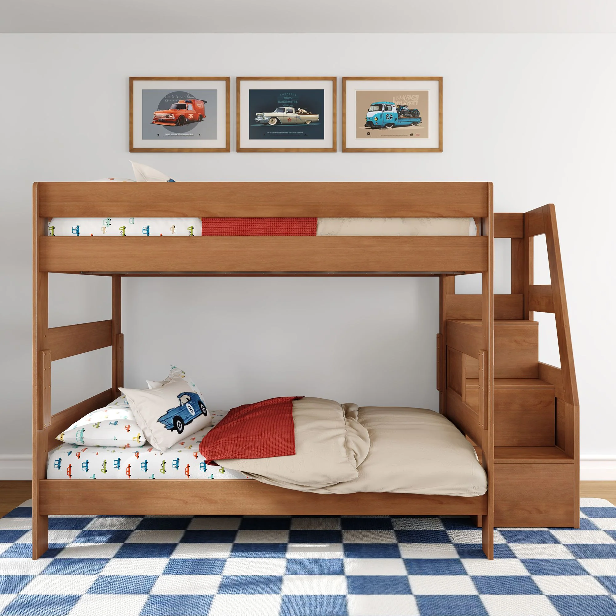 Modern Farmhouse Queen Over Queen Bunk Bed With Stairs - Image 7